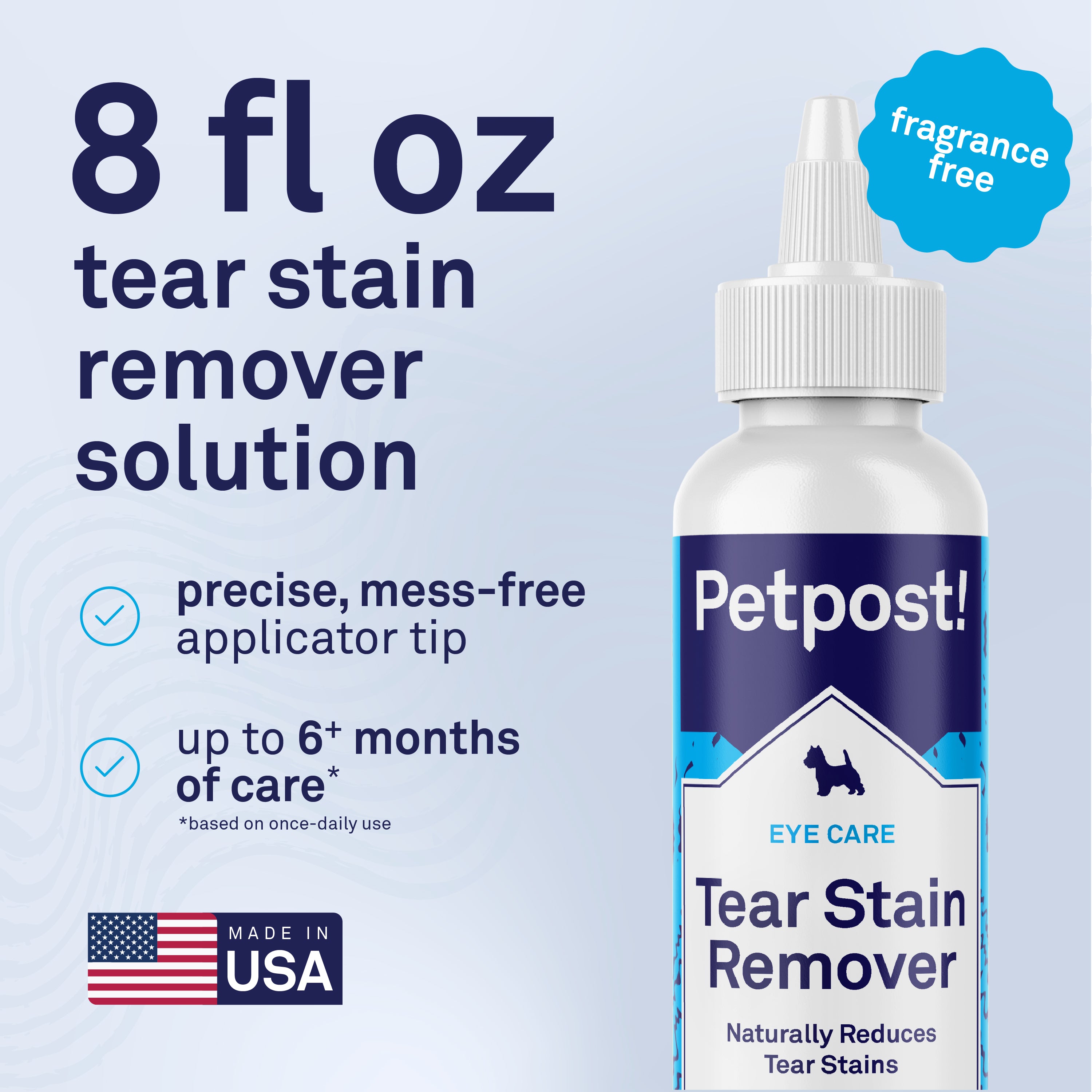 Petpost Tear Stain Remover Solution for Dogs - 8 oz Bottle - Gentle Coconut Oil Eye Cleanser for White Fur Breeds - Chemical & Bleach Free