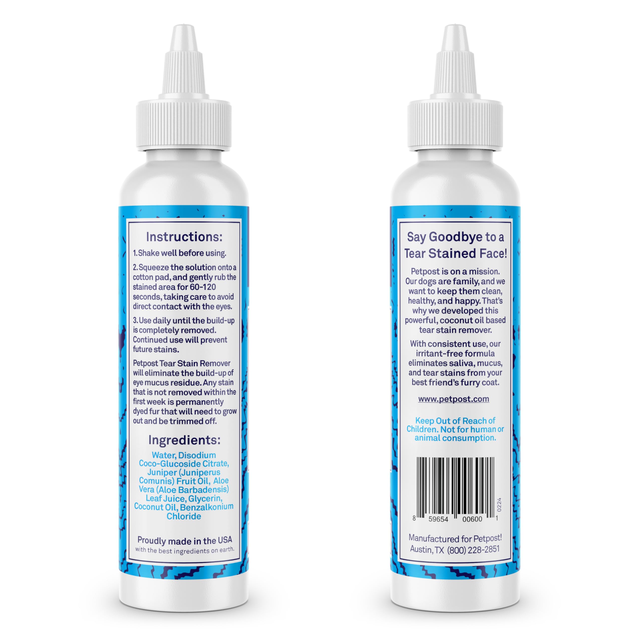 Petpost Tear Stain Remover Solution for Dogs - 8 oz Bottle - Gentle Coconut Oil Eye Cleanser for White Fur Breeds - Chemical & Bleach Free