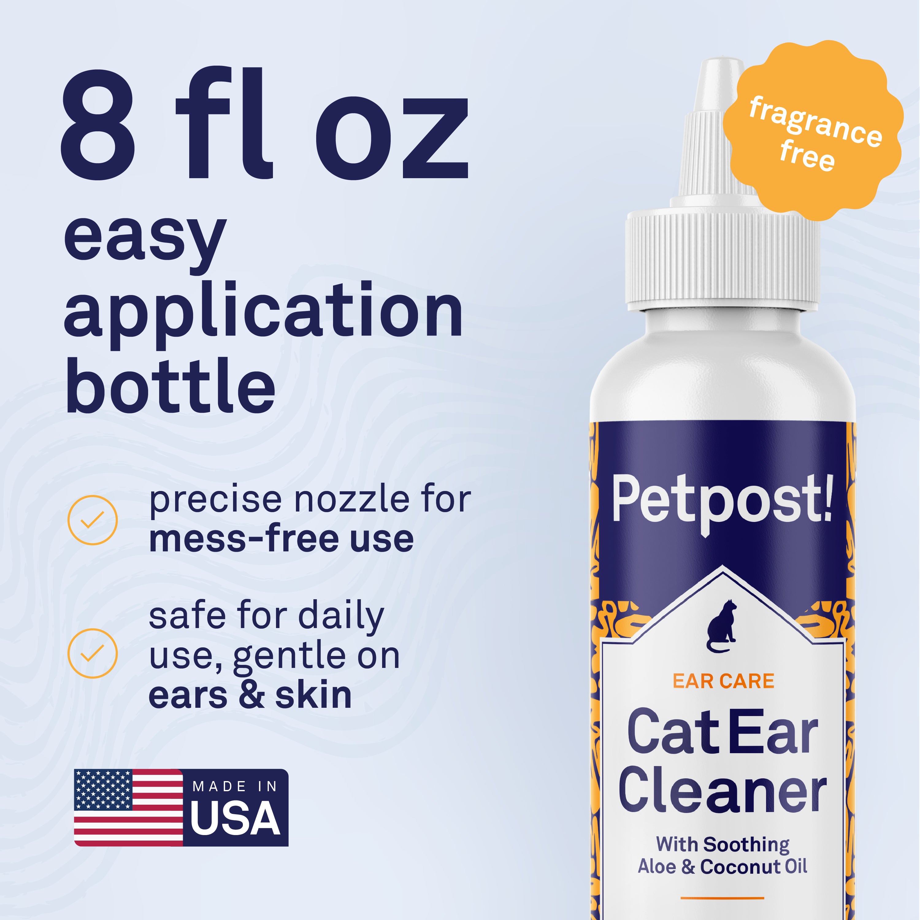 Petpost Cat Ear Cleaner - Natural Coconut Oil & Aloe Drops - Alcohol-Free, Non-Stinging Solution for Wax, Dirt & Odor - Helps Prevent Ear Mites - 8 oz
