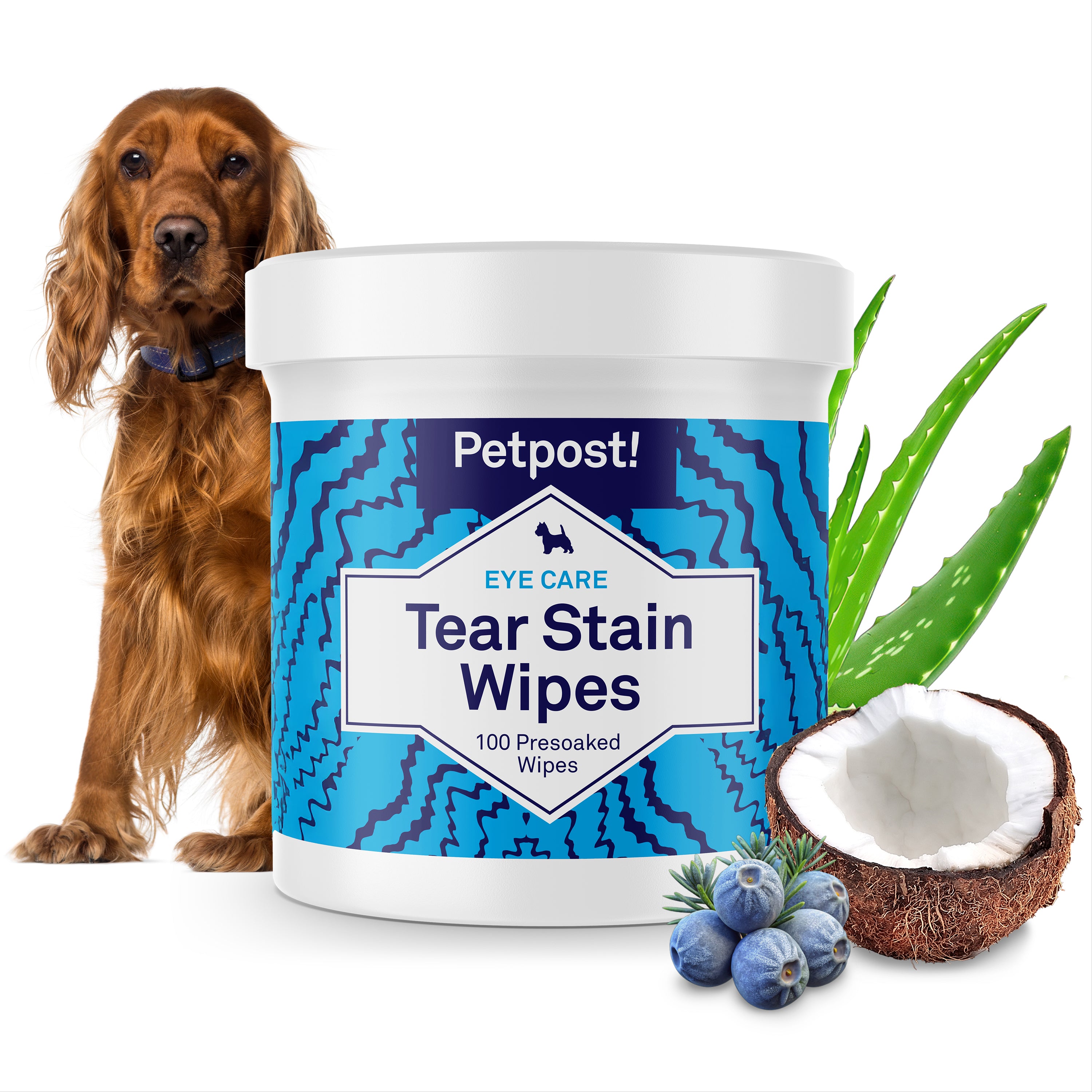 Petpost Tear Stain Remover Wipes - 100 Pre-Soaked Cotton Pads - Gentle Eye Crust Cleanser for White Fur Dogs & Cats - Chemical & Bleach Free