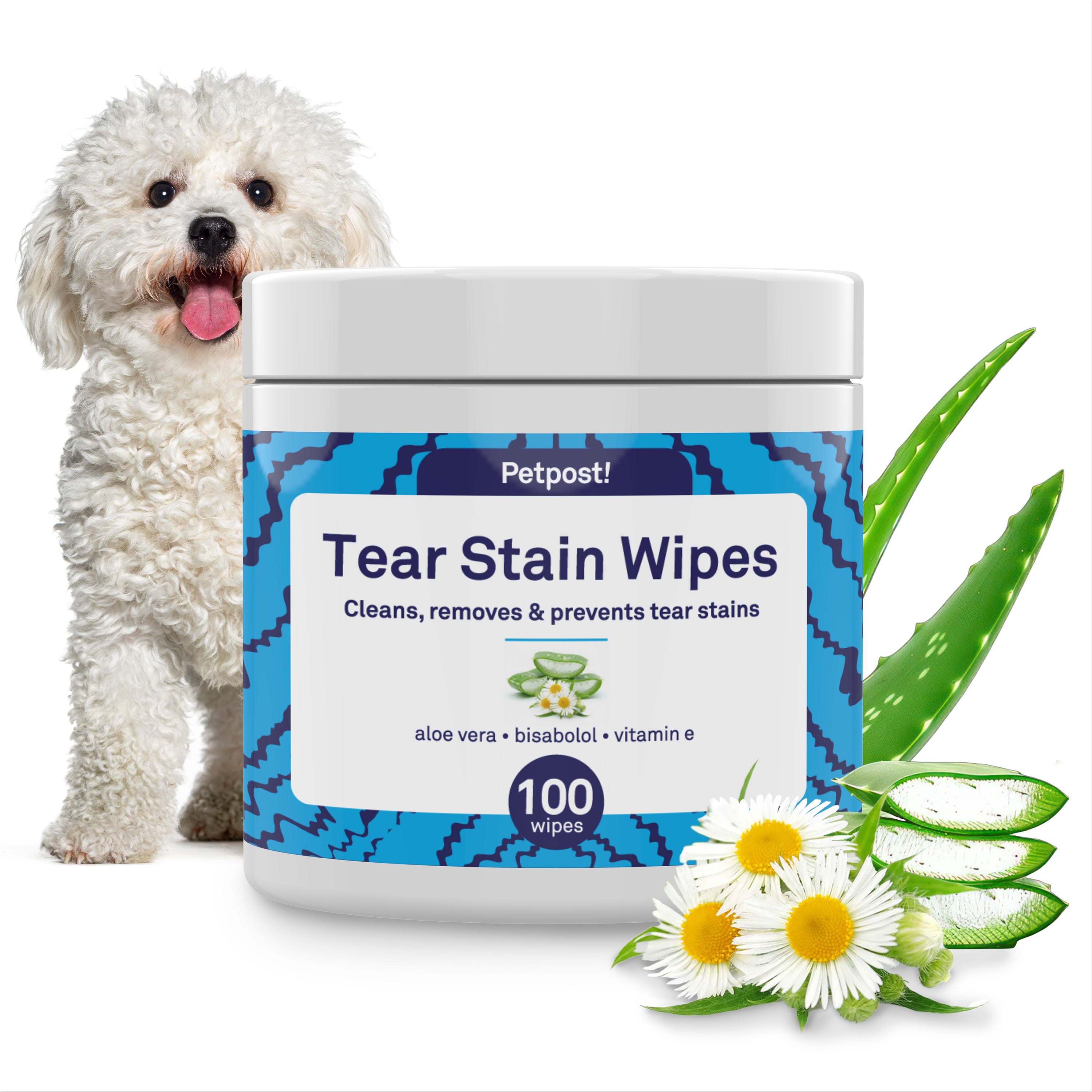 Petpost Tear Stain Remover Wipes - 100 Pre-Soaked Cotton Pads - Gentle Eye Crust Cleanser for White Fur Dogs & Cats - Chemical & Bleach Free by Petpost for grooming dogs