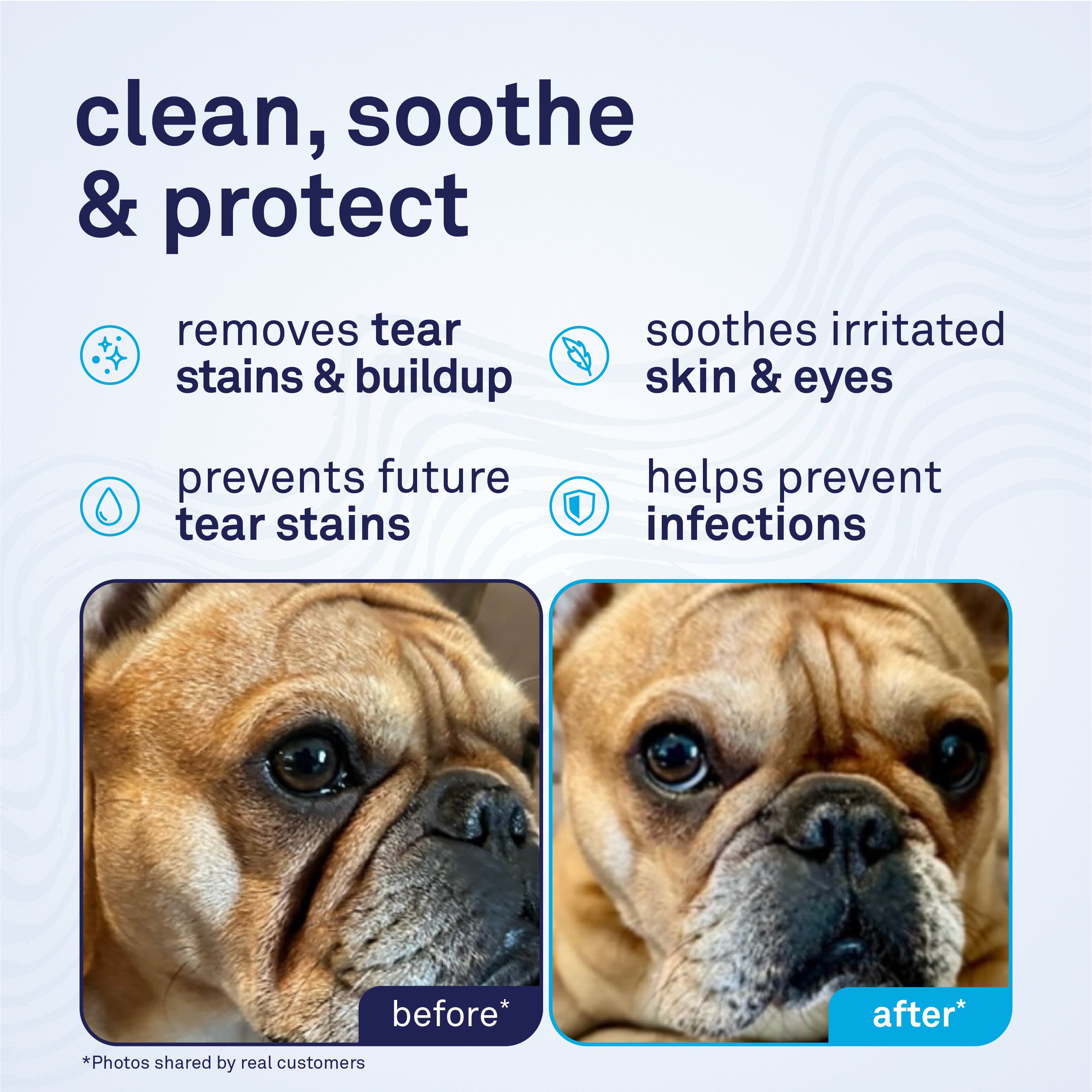 Petpost Tear Stain Remover Wipes - 100 Pre-Soaked Cotton Pads - Gentle Eye Crust Cleanser for White Fur Dogs & Cats - Chemical & Bleach Free