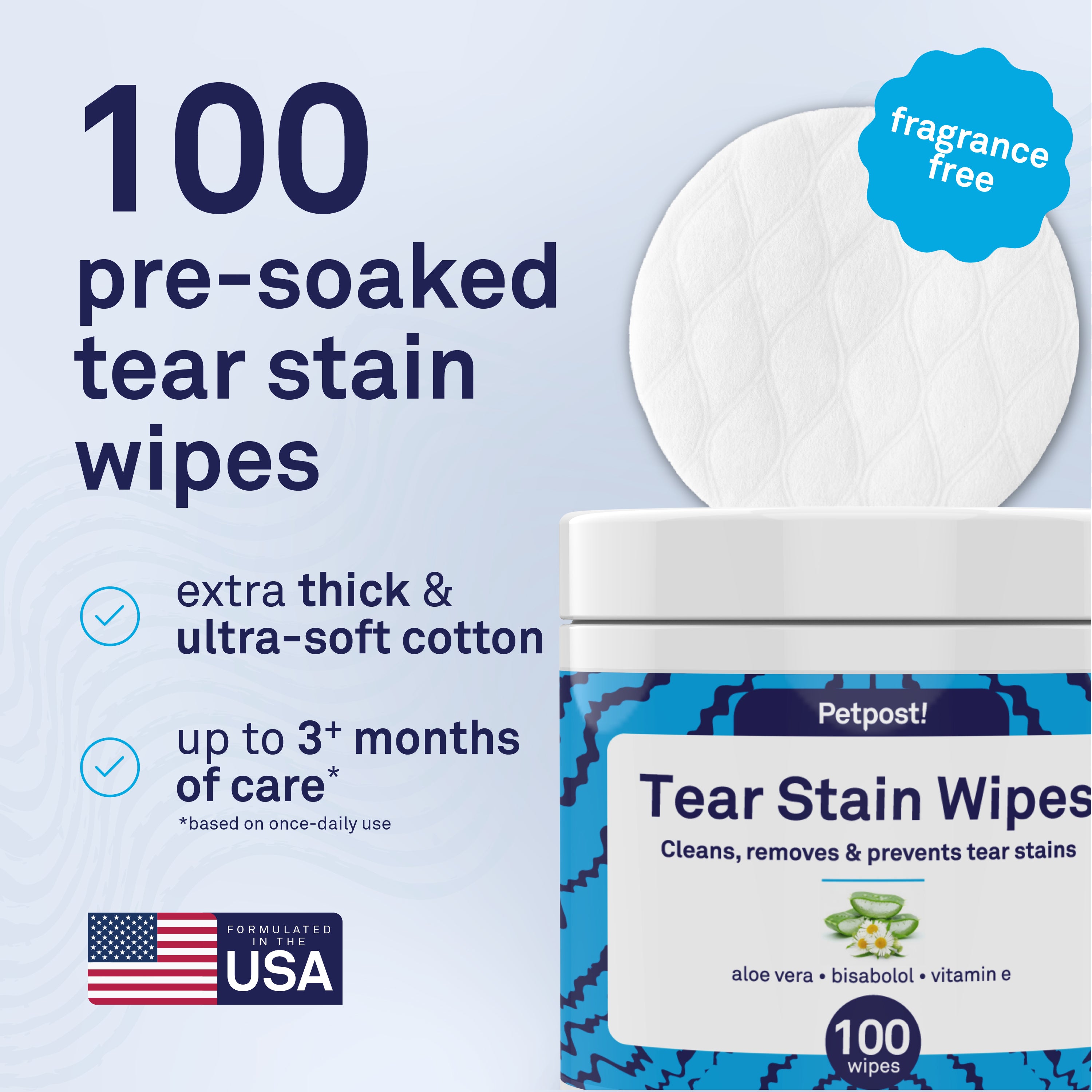 Petpost Tear Stain Remover Wipes - 100 Pre-Soaked Cotton Pads - Gentle Eye Crust Cleanser for White Fur Dogs & Cats - Chemical & Bleach Free by Petpost for grooming dogs