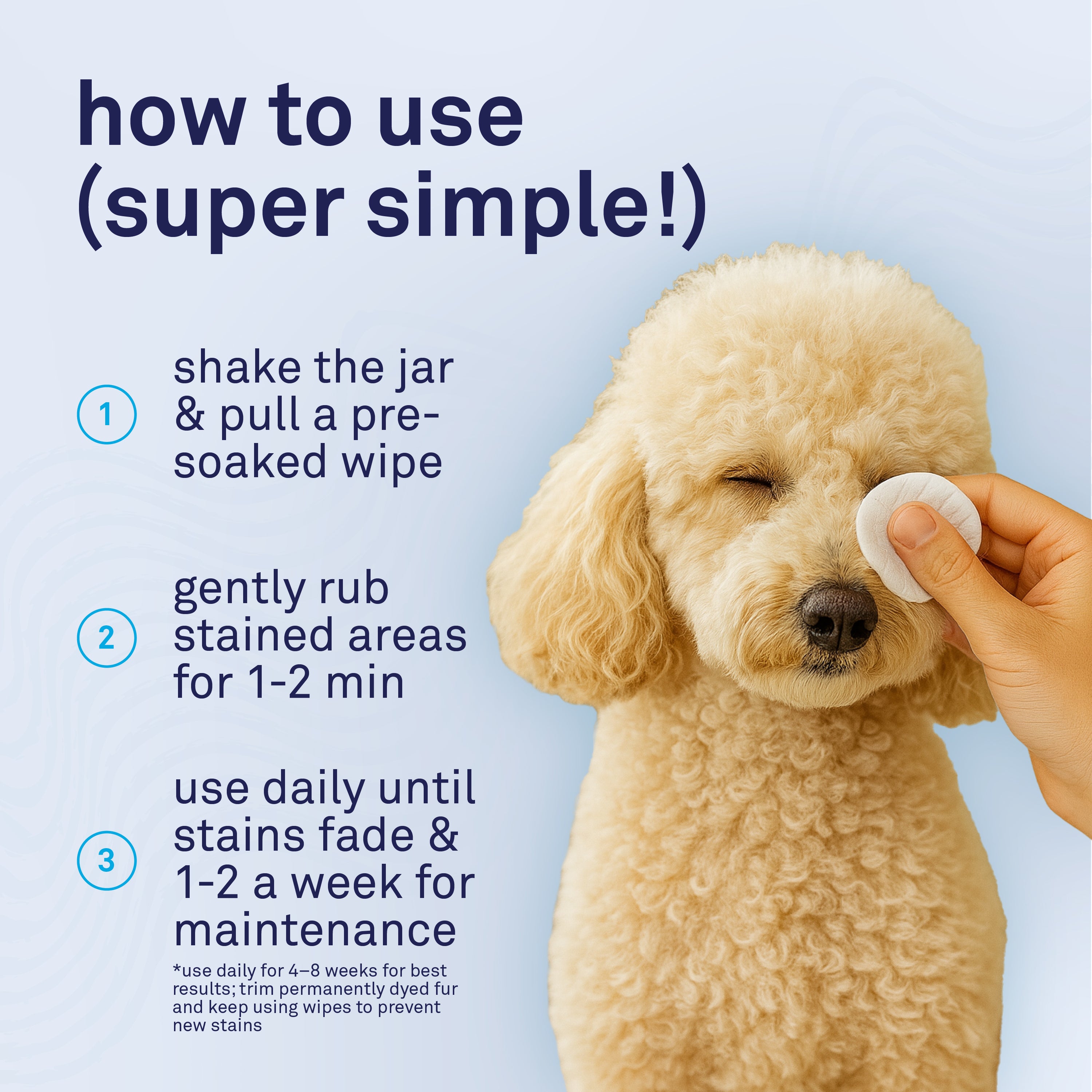 Petpost Tear Stain Remover Wipes - 100 Pre-Soaked Cotton Pads - Gentle Eye Crust Cleanser for White Fur Dogs & Cats - Chemical & Bleach Free
