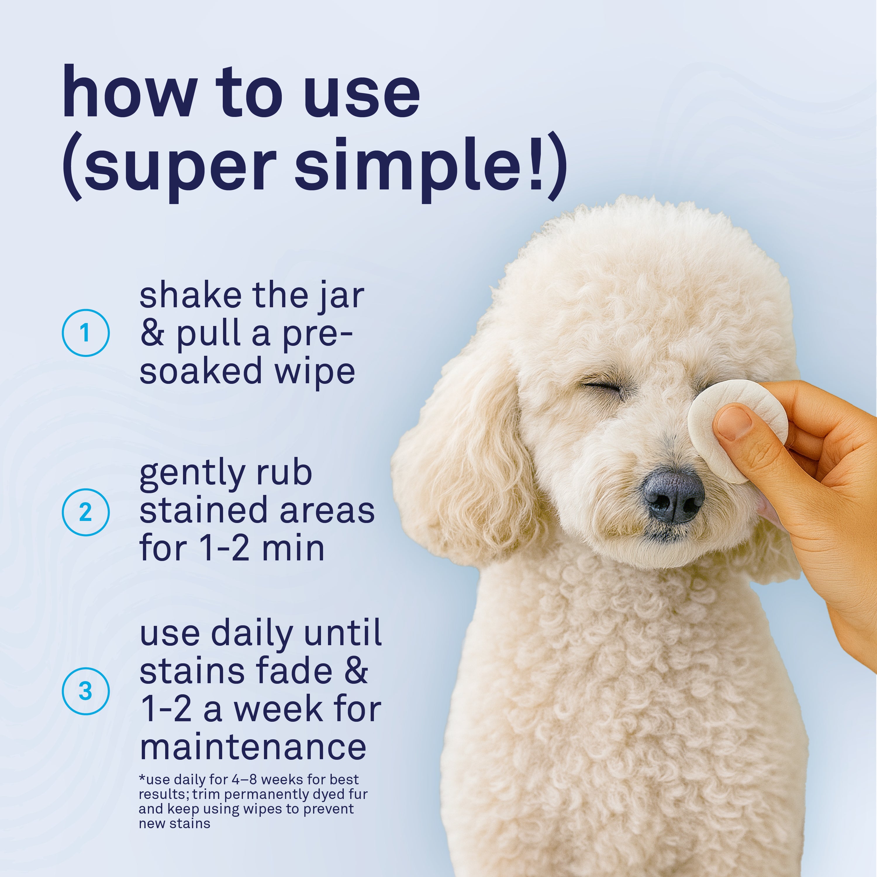 Petpost Tear Stain Remover Wipes - 100 Pre-Soaked Cotton Pads - Gentle Eye Crust Cleanser for White Fur Dogs & Cats - Chemical & Bleach Free by Petpost for grooming dogs