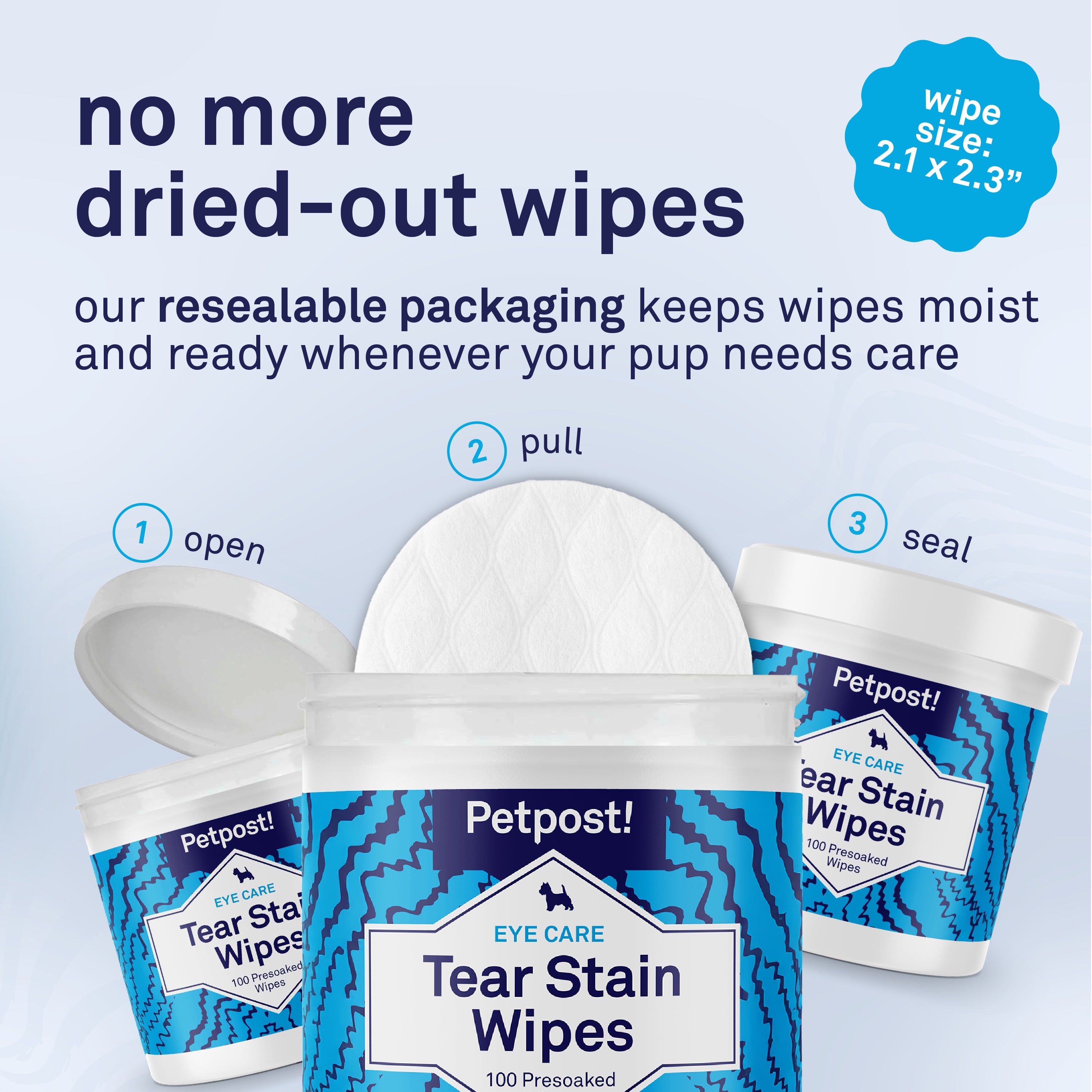 Petpost Tear Stain Remover Wipes - 100 Pre-Soaked Cotton Pads - Gentle Eye Crust Cleanser for White Fur Dogs & Cats - Chemical & Bleach Free