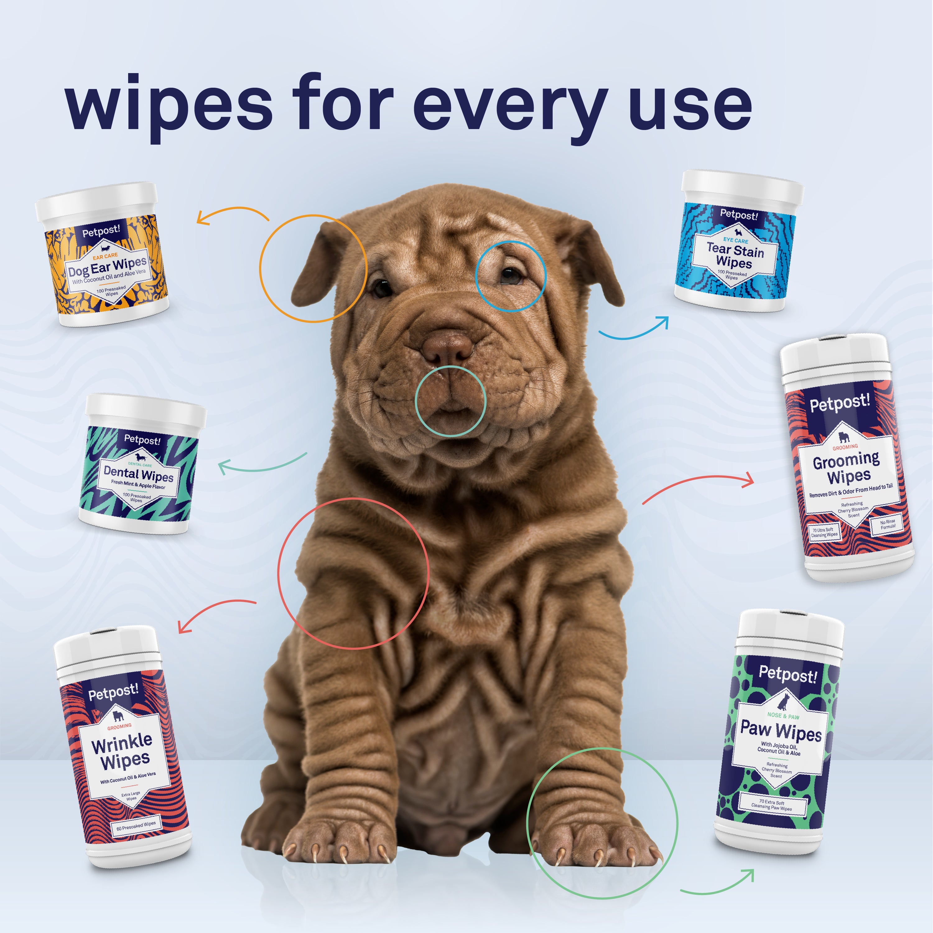 Petpost Tear Stain Remover Wipes - 100 Pre-Soaked Cotton Pads - Gentle Eye Crust Cleanser for White Fur Dogs & Cats - Chemical & Bleach Free