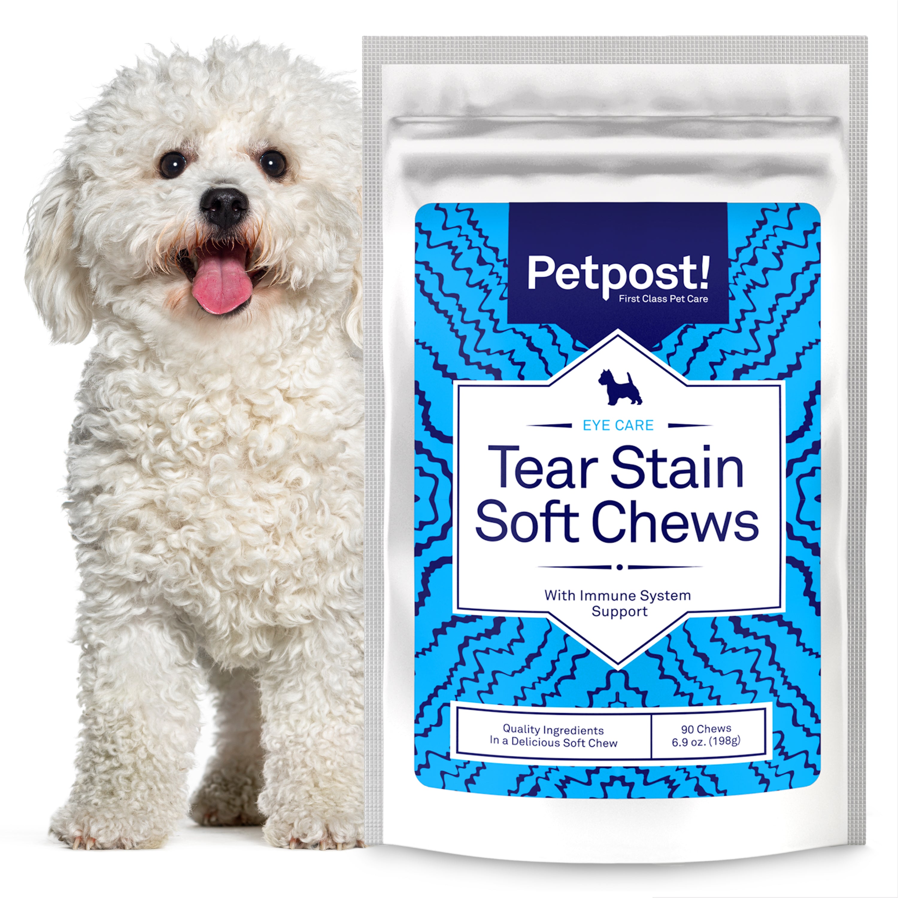 Petpost Tear Stain Soft Chews for Dogs - 90 Daily Chews - Natural Supplement for Tear Stains on Maltese, Shih Tzu & White-Fur Breeds - Tylosin Free