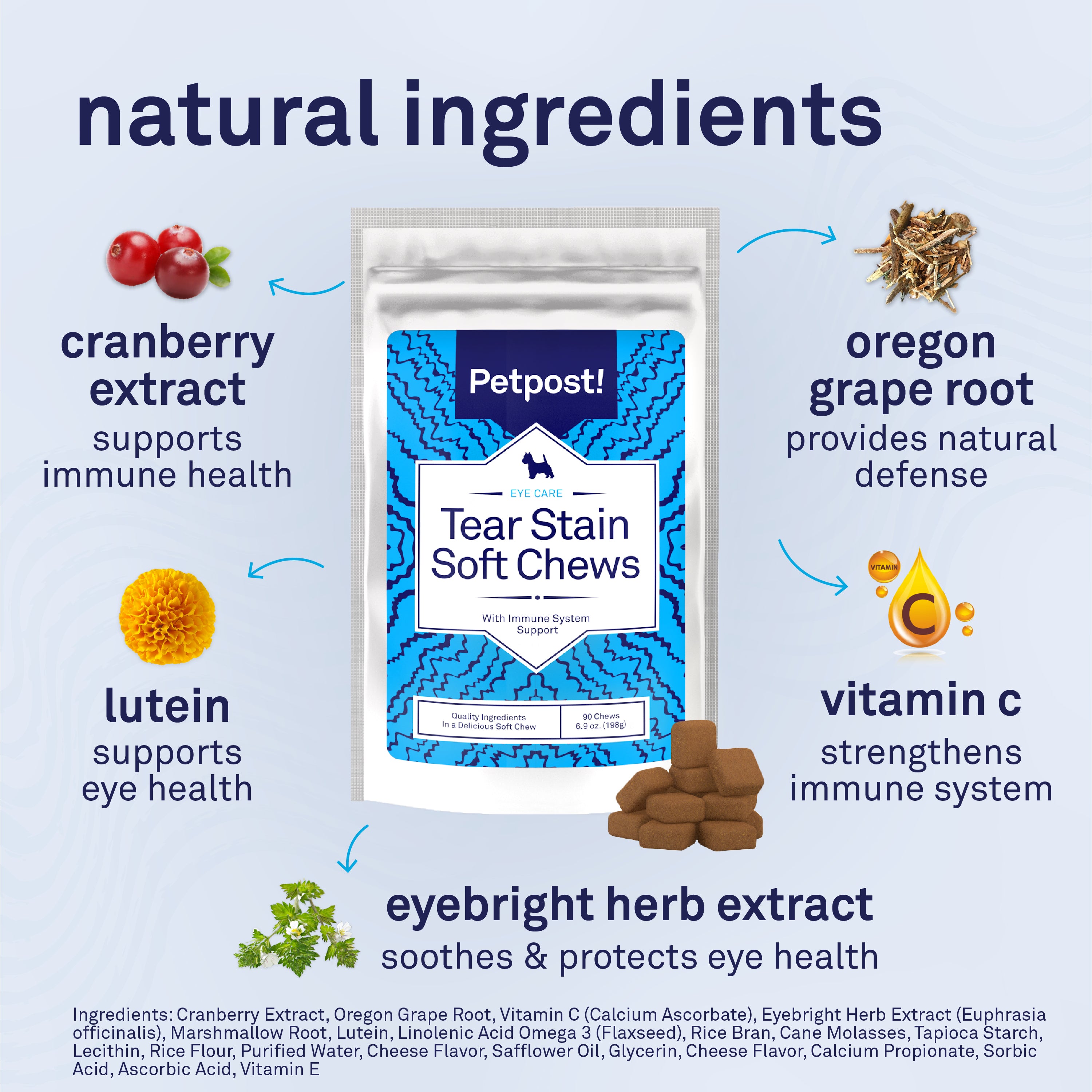 Petpost Tear Stain Soft Chews for Dogs - 90 Daily Chews - Natural Supplement for Tear Stains on Maltese, Shih Tzu & White-Fur Breeds - Tylosin Free