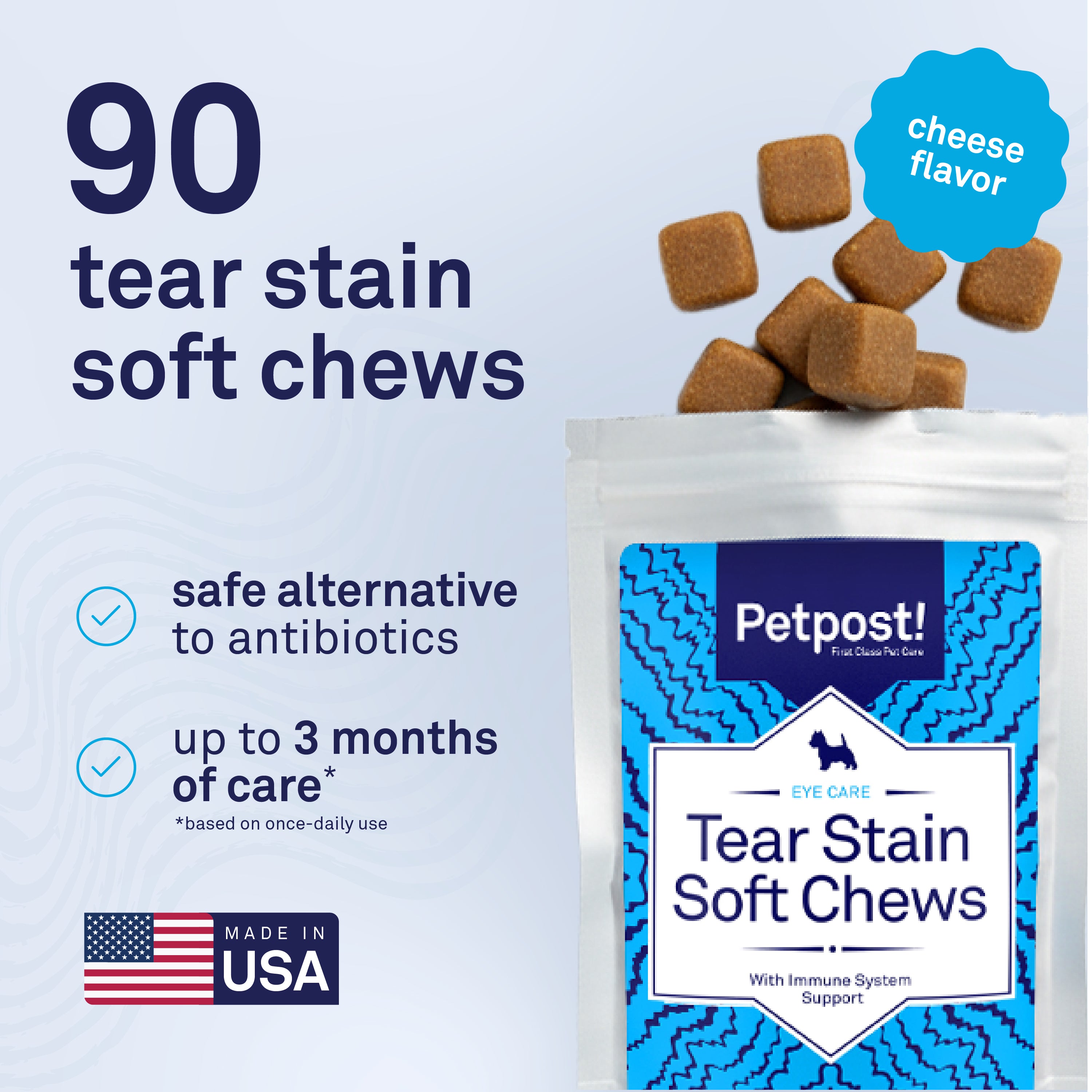 Petpost Tear Stain Soft Chews for Dogs - 90 Daily Chews - Natural Supplement for Tear Stains on Maltese, Shih Tzu & White-Fur Breeds - Tylosin Free