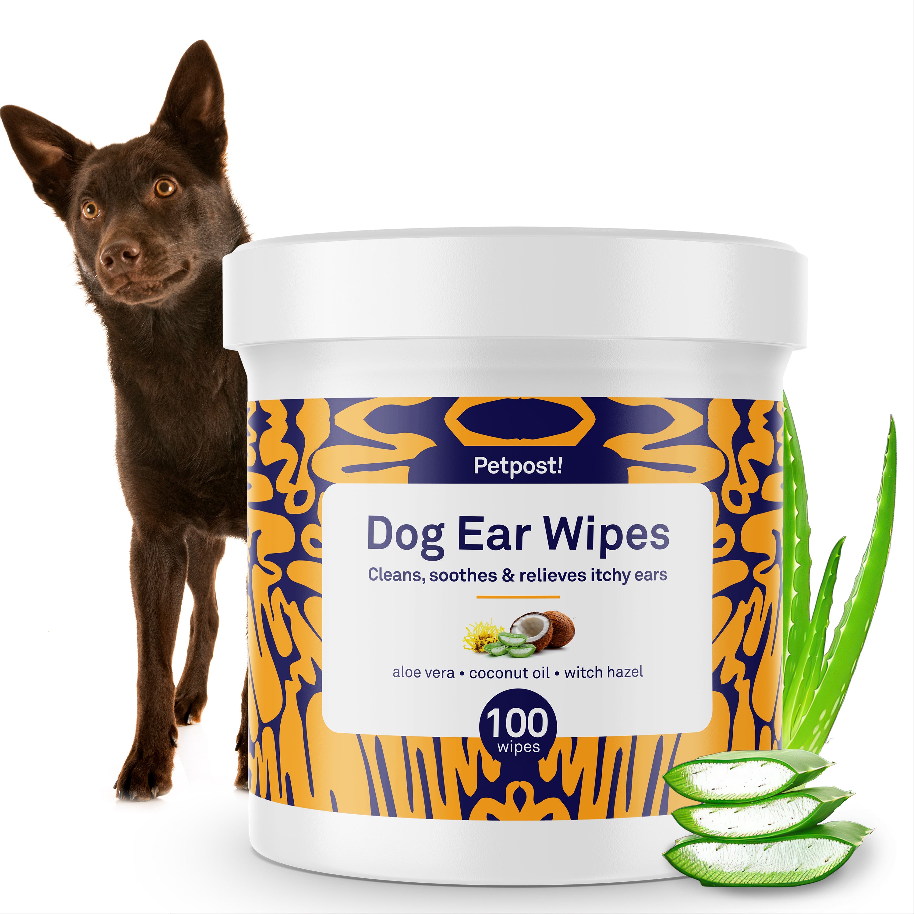 Petpost Dog Ear Cleaner Wipes - 100 Soft Cotton Pads with Coconut Oil & Aloe Solution - Alcohol-Free Daily Cleanser for Wax, Dirt & Odor - Safe for All Breeds by Petpost for grooming dogs