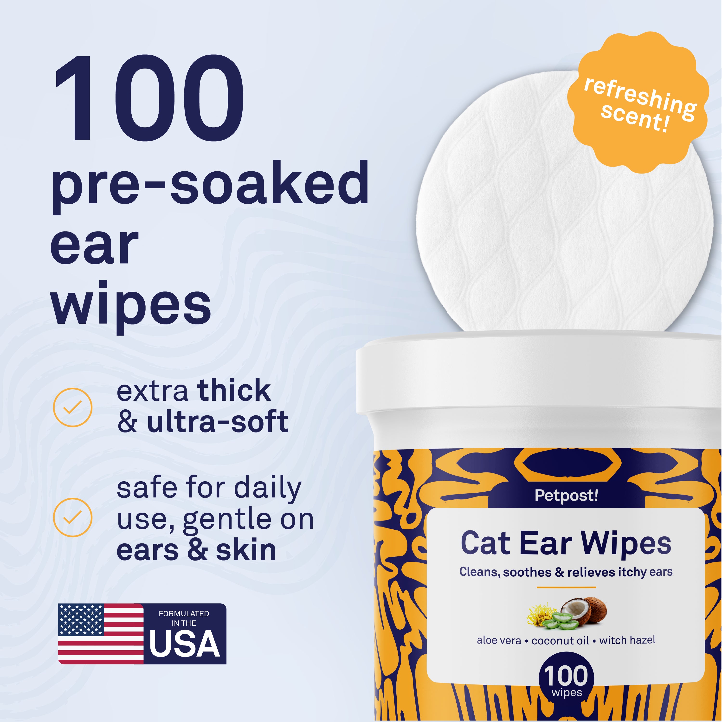Petpost Cat Ear Wipes - 100 Soft Cotton Pads with Coconut Oil & Aloe - Non-Stinging, Alcohol-Free - Gentle Daily Ear Cleaning for Cats & Kittens by Petpost for grooming dogs