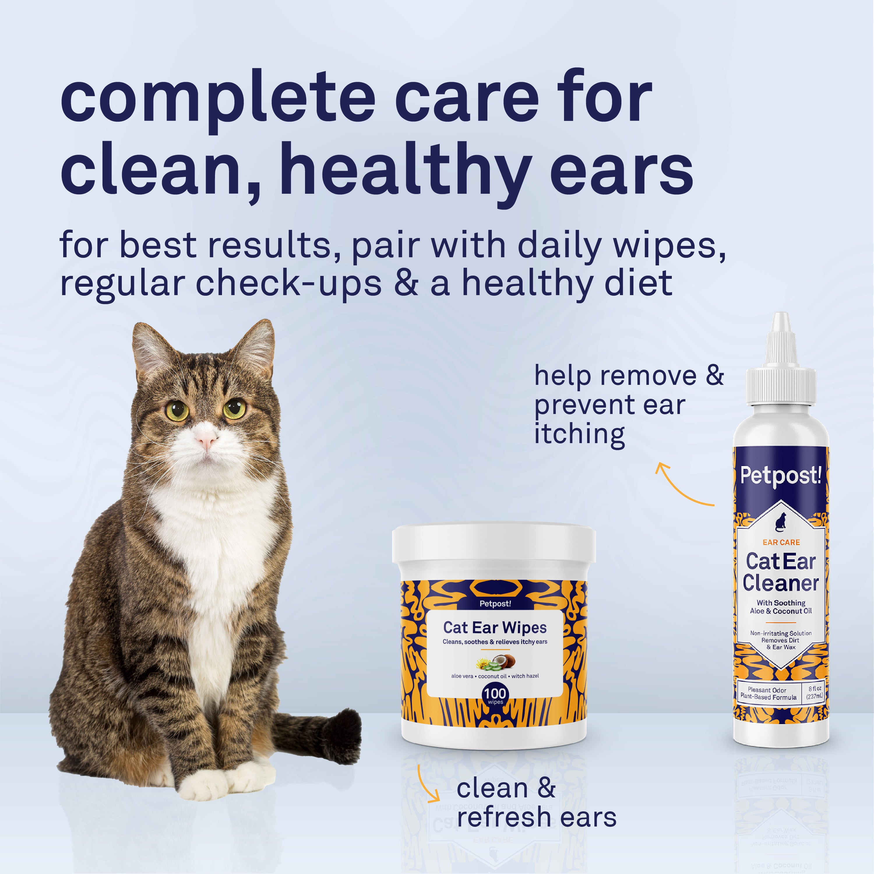 Petpost Cat Ear Wipes - 100 Soft Cotton Pads with Coconut Oil & Aloe - Non-Stinging, Alcohol-Free - Gentle Daily Ear Cleaning for Cats & Kittens by Petpost for grooming dogs
