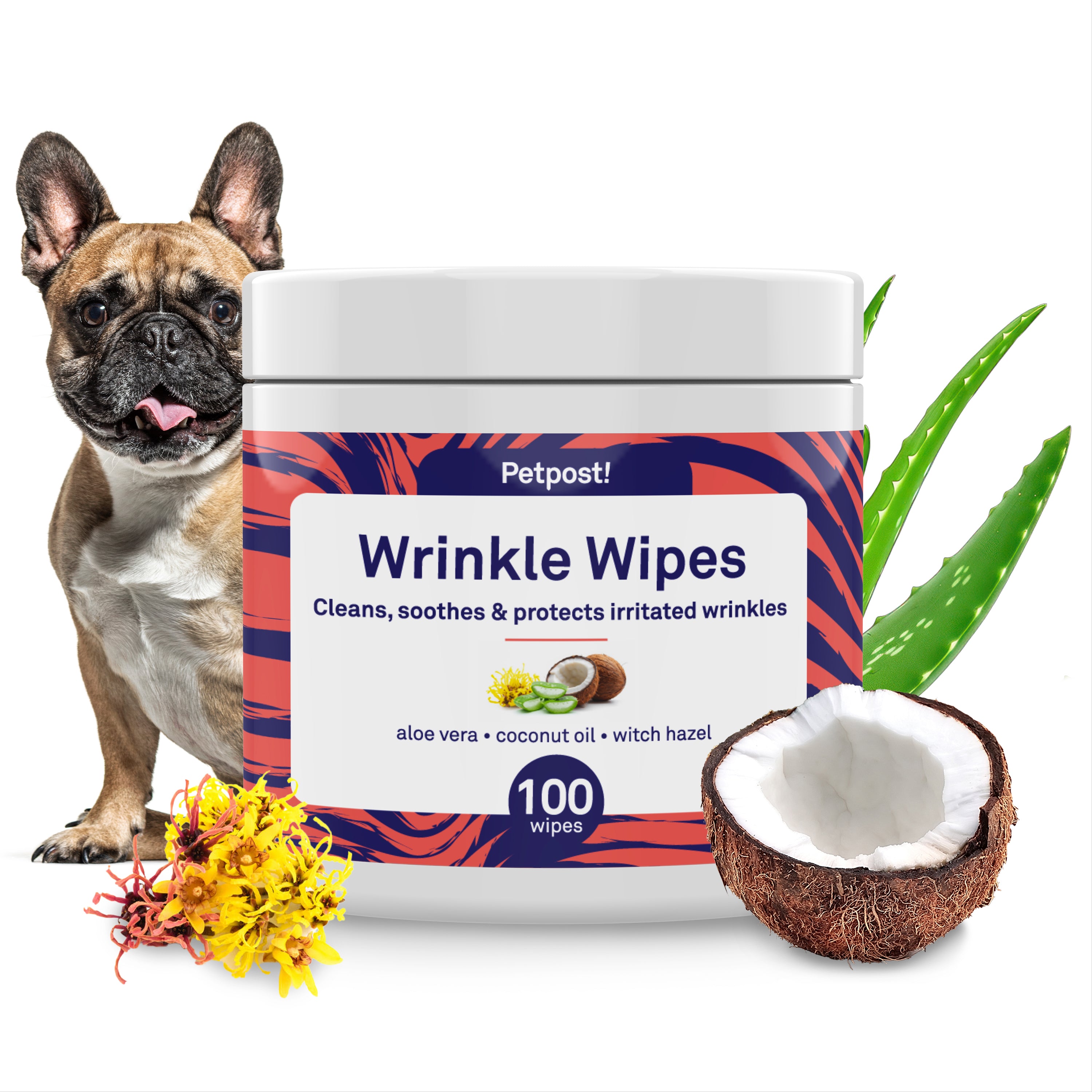 Petpost Bulldog Wrinkle Wipes - 100 Pre-Soaked Cotton Pads with Coconut Oil & Aloe - Gentle Cleanser for Pug, Bulldog & Wrinkly Breed Folds by Petpost for grooming dogs