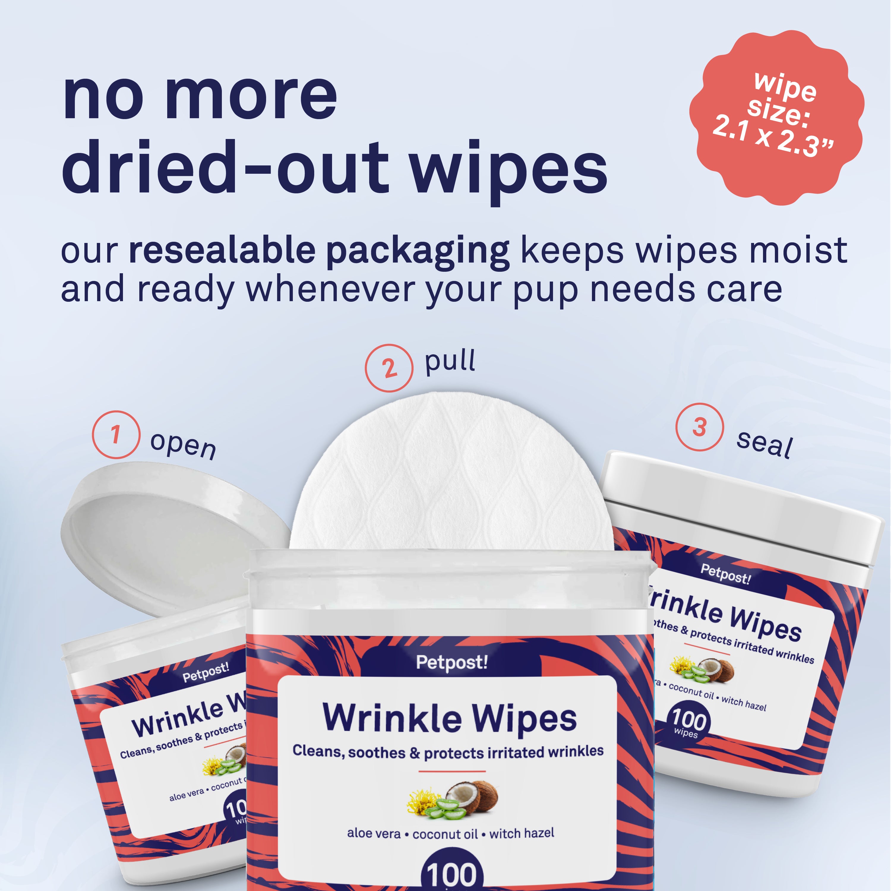 Petpost Bulldog Wrinkle Wipes - 100 Pre-Soaked Cotton Pads with Coconut Oil & Aloe - Gentle Cleanser for Pug, Bulldog & Wrinkly Breed Folds by Petpost for grooming dogs