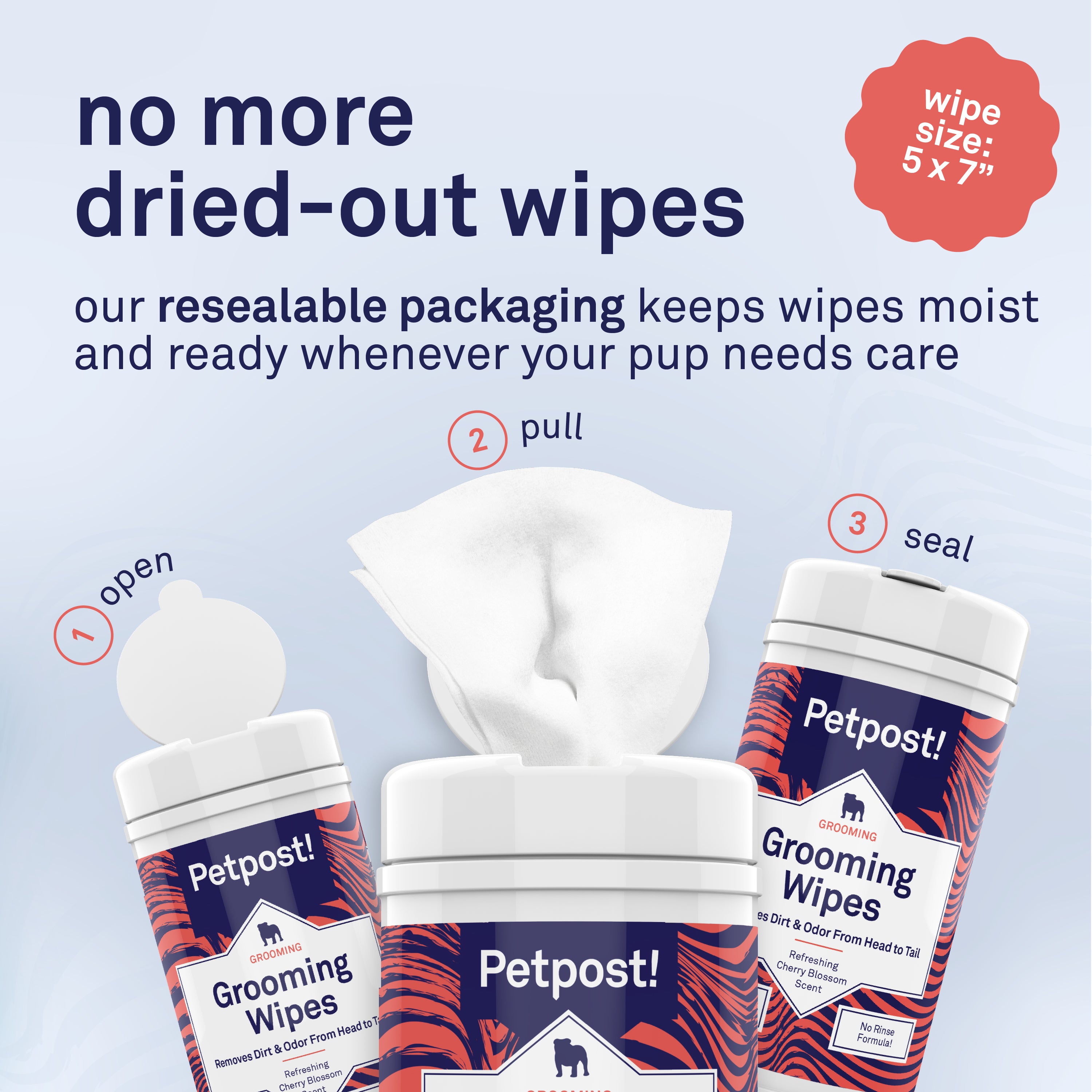 Petpost Grooming Wipes for Dogs - 70 Large Deodorizing Cotton Pads with Coconut Oil, Aloe & Cherry Blossom Scent - Gentle Full-Body Cleansing Wipes