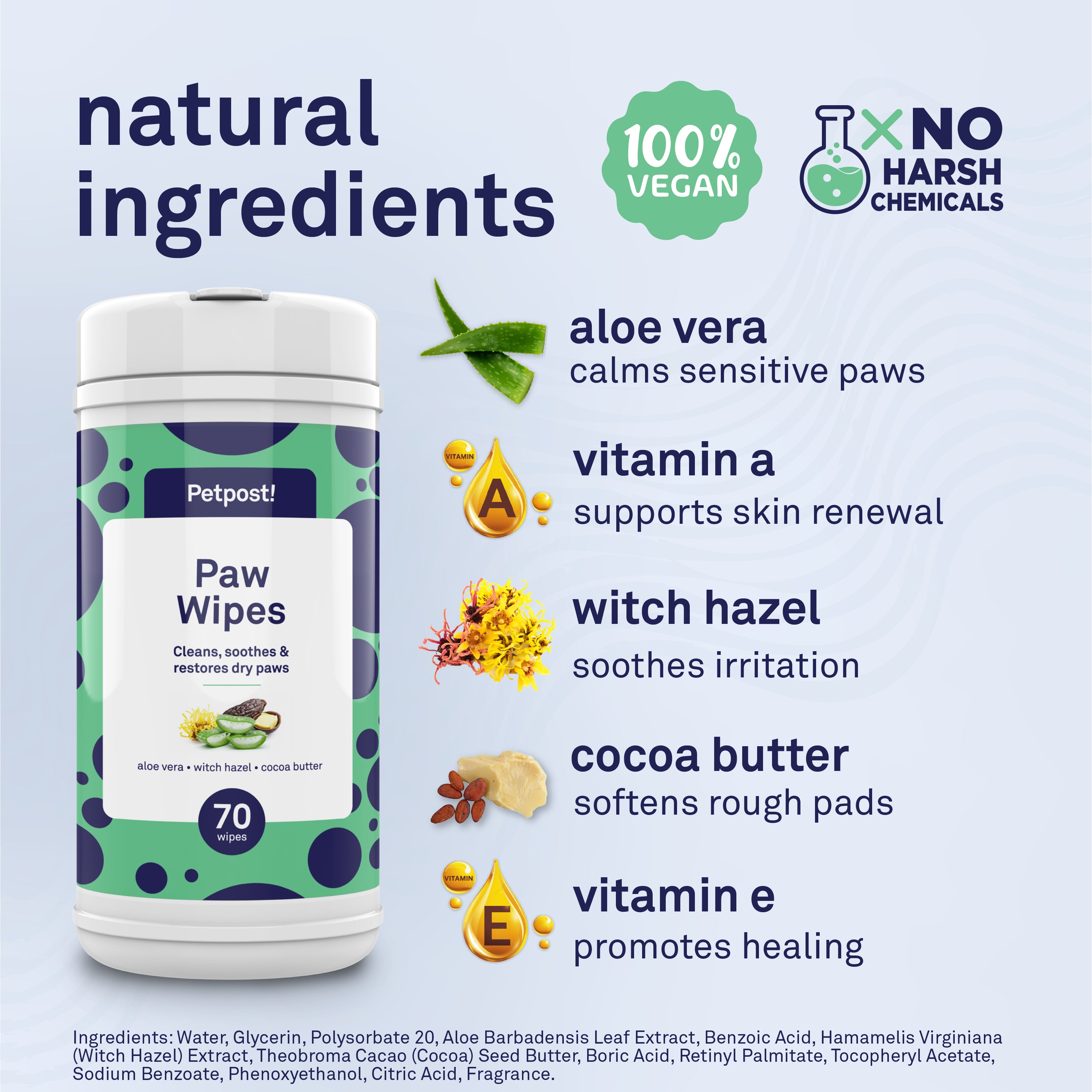 Petpost Large Paw Wipes for Dogs - 70 Count Cotton Pads with Coconut Oil, Jojoba Oil & Aloe - Cherry Blossom Scent - Soothes Dry, Cracked, Itchy Paws by Petpost for grooming dogs