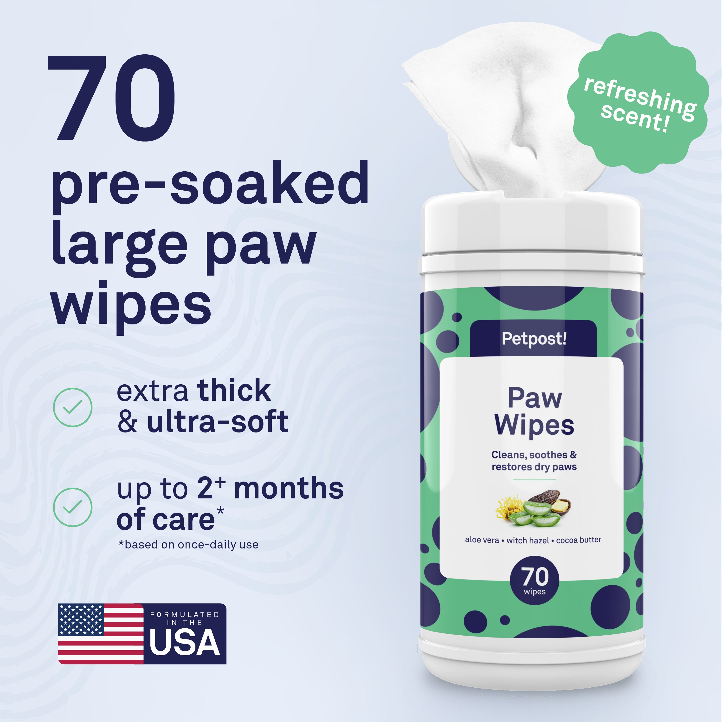 Petpost Large Paw Wipes for Dogs - 70 Count Cotton Pads with Coconut Oil, Jojoba Oil & Aloe - Cherry Blossom Scent - Soothes Dry, Cracked, Itchy Paws by Petpost for grooming dogs