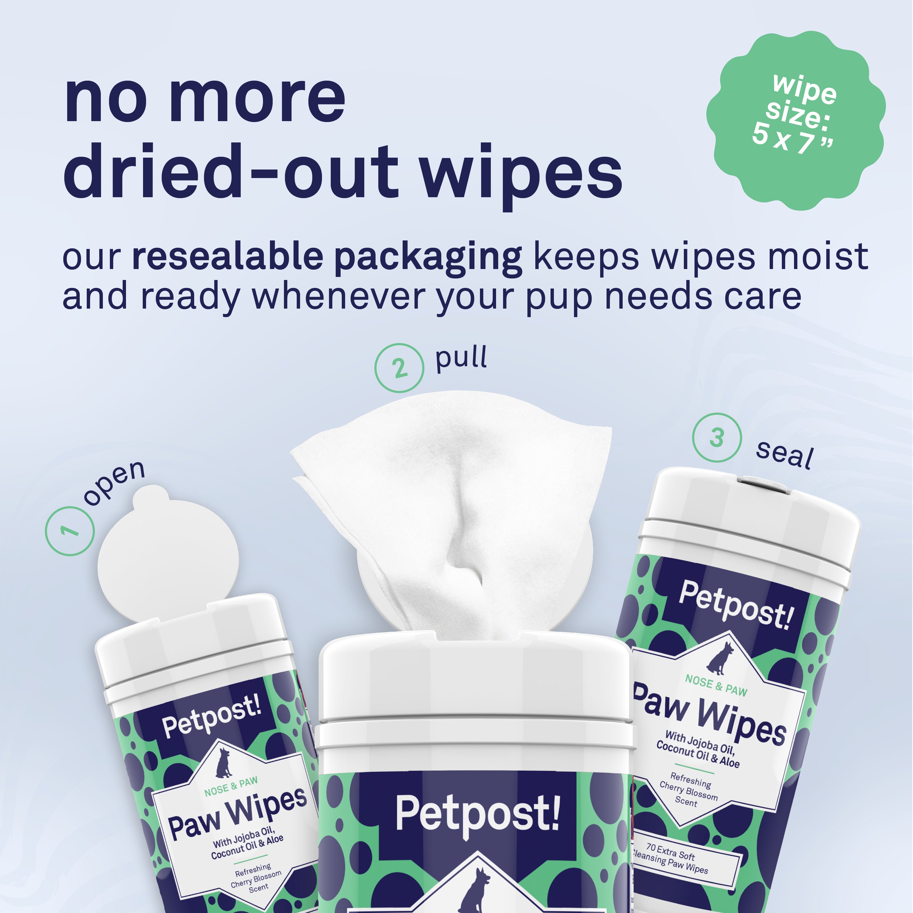 Petpost Large Paw Wipes for Dogs - 70 Count Cotton Pads with Coconut Oil, Jojoba Oil & Aloe - Cherry Blossom Scent - Soothes Dry, Cracked, Itchy Paws