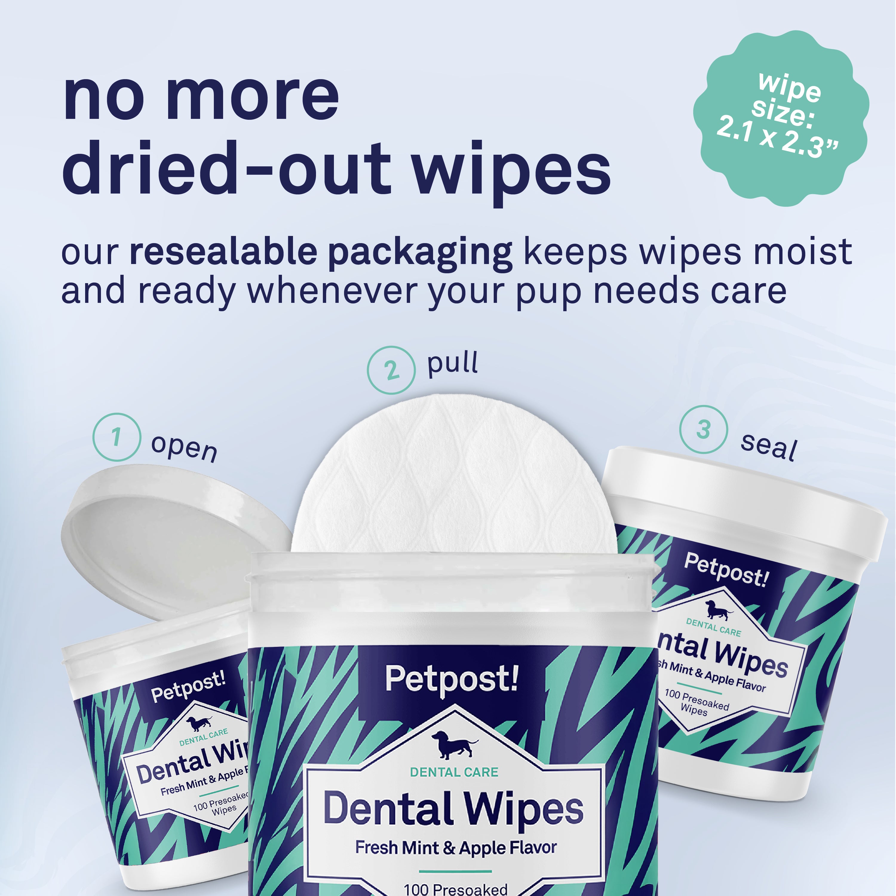 Petpost Dental Wipes for Dogs - 100 Pre-Soaked Cotton Pads with Mint & Apple Flavor - Natural Bad Breath Remover & Tooth Cleaning Solution
