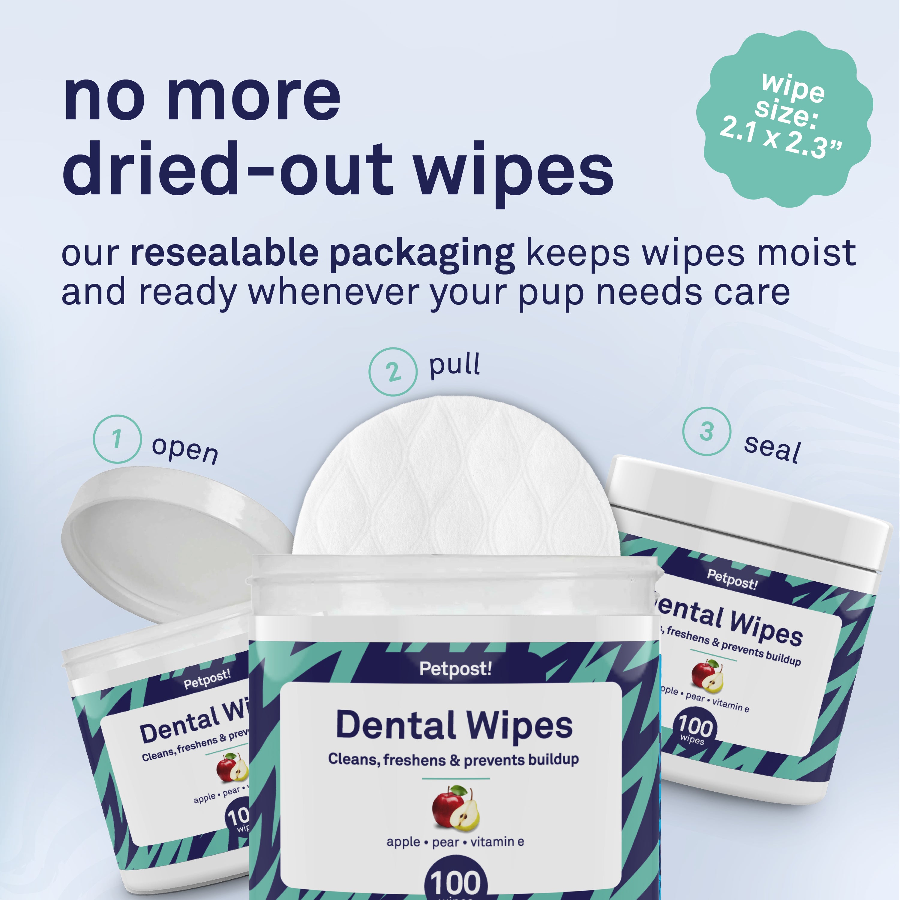 Petpost Dental Wipes for Dogs - 100 Pre-Soaked Cotton Pads with Mint & Apple Flavor - Natural Bad Breath Remover & Tooth Cleaning Solution by Petpost for grooming dogs