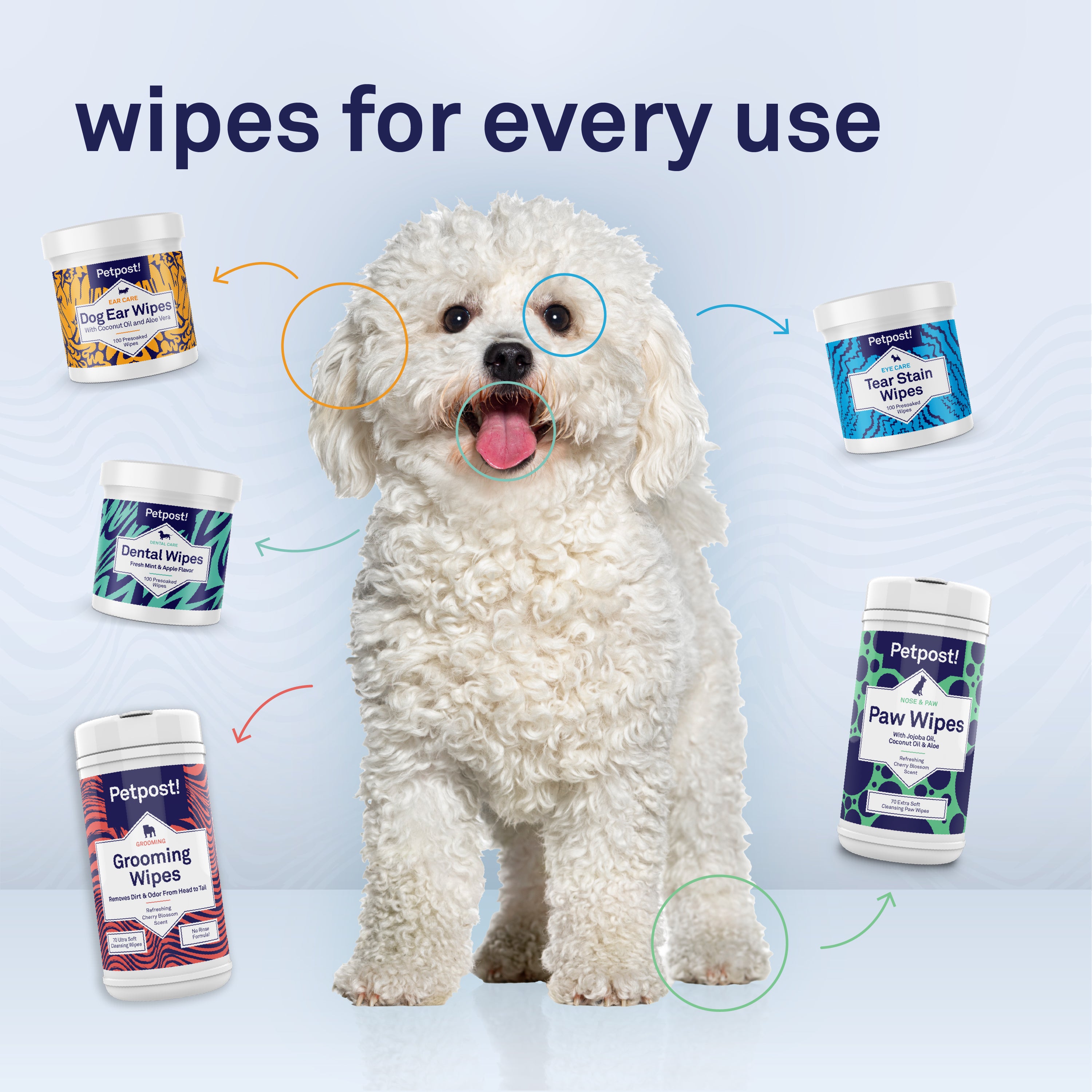 Petpost Dental Wipes for Dogs - 100 Pre-Soaked Cotton Pads with Mint & Apple Flavor - Natural Bad Breath Remover & Tooth Cleaning Solution