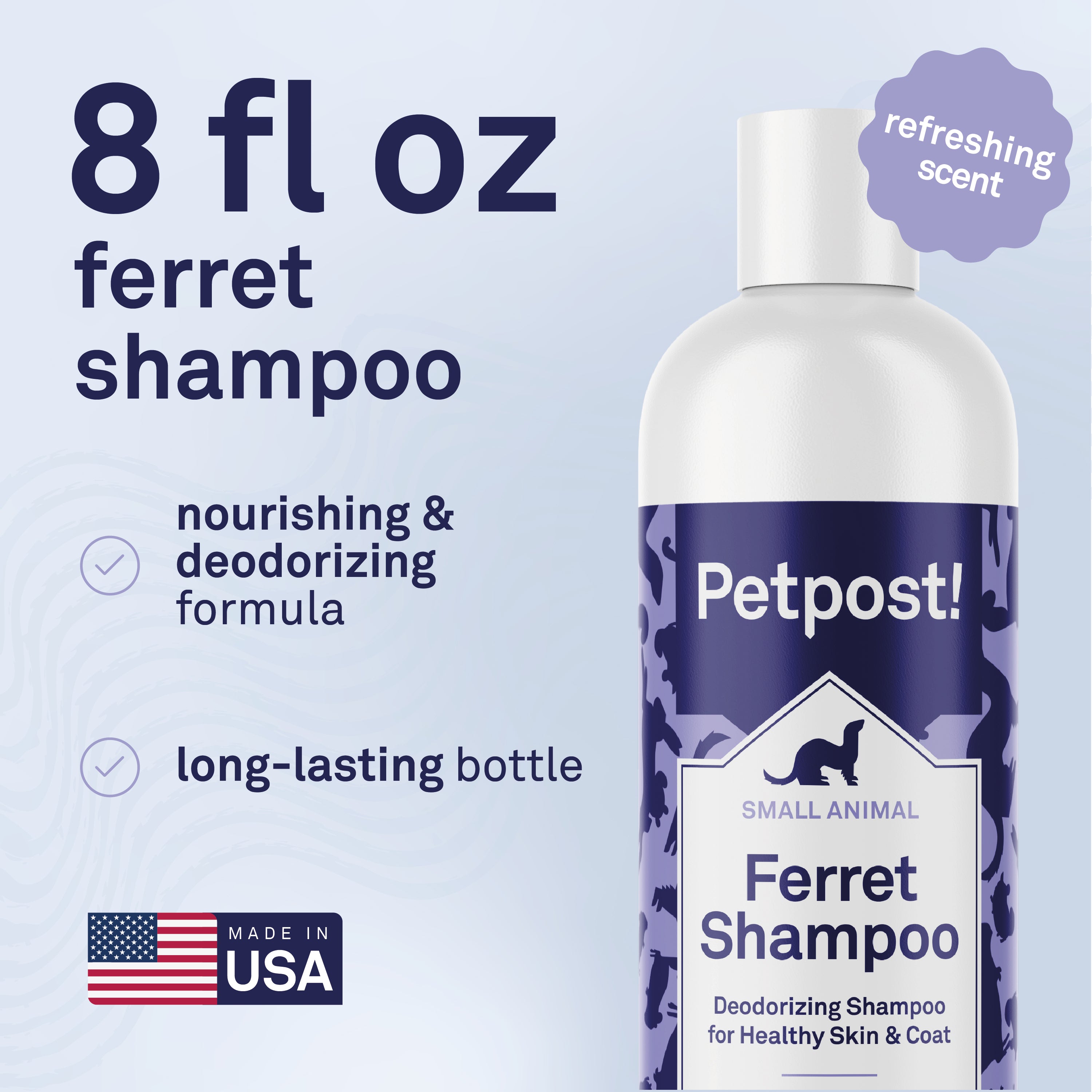Petpost Ferret Shampoo - Natural Deodorizing Formula for Ferrets & Small Animals - Safflower Oil Cleanses Without Drying Skin - 8 oz