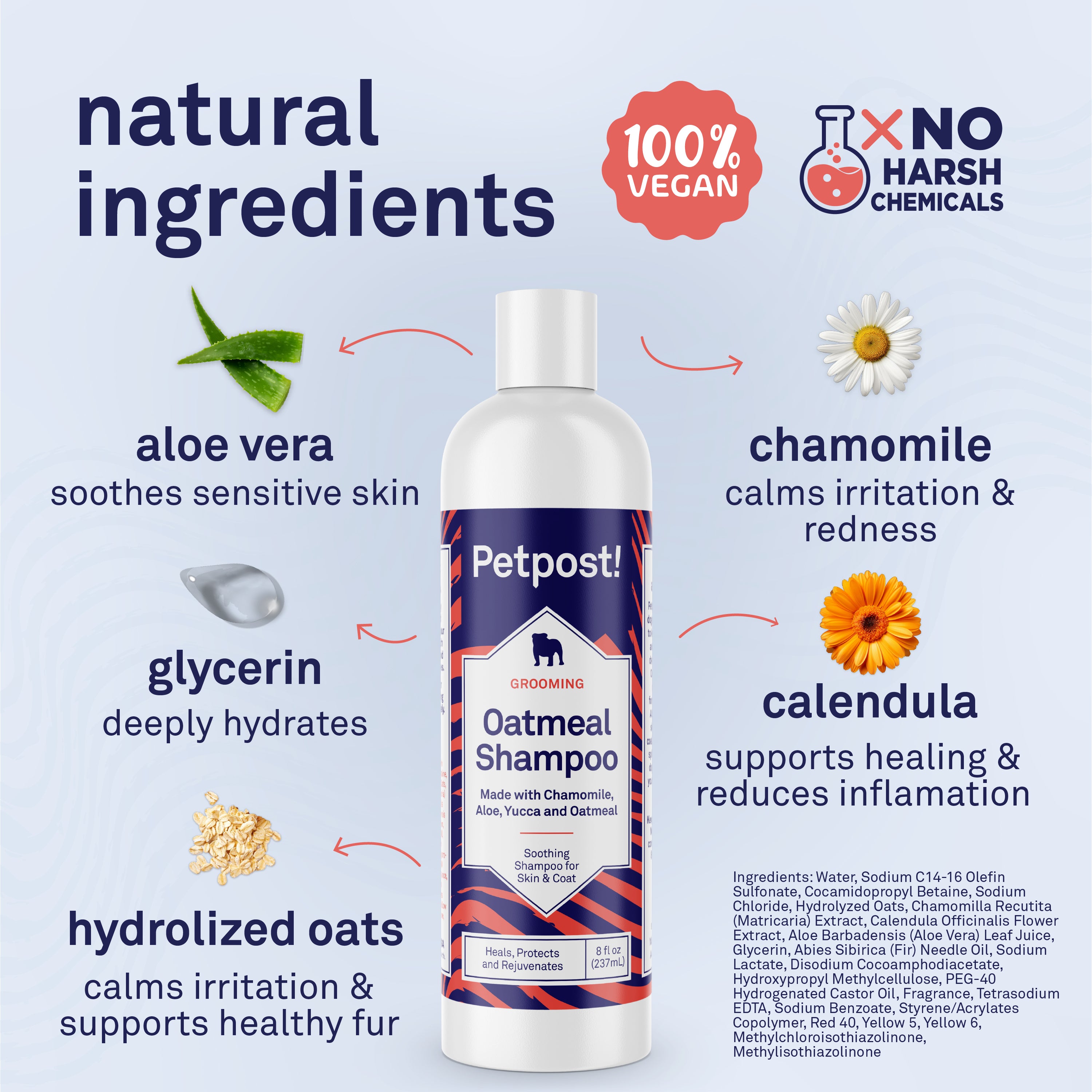 Petpost Oatmeal & Chamomile Shampoo for Dogs - Soothes Dry, Itchy, Sensitive Skin - Naturally Healing Formula with Aloe & Yucca