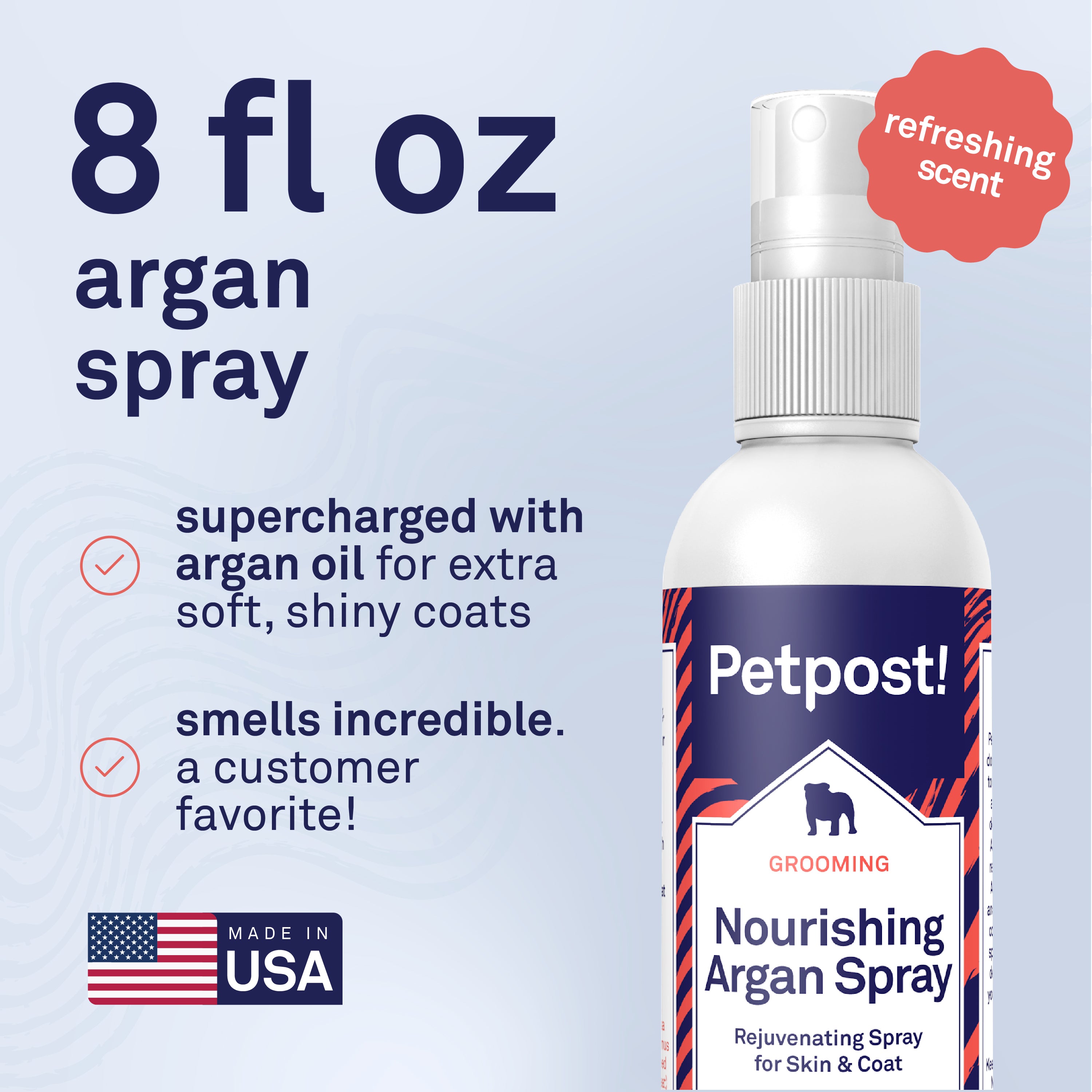Petpost Waterless Argan Shampoo Spray for Dogs - No-Rinse Coat Cleaner with Argan Oil & Aloe - Naturally Deodorizes Sensitive Skin, Adds Shine - 8 oz