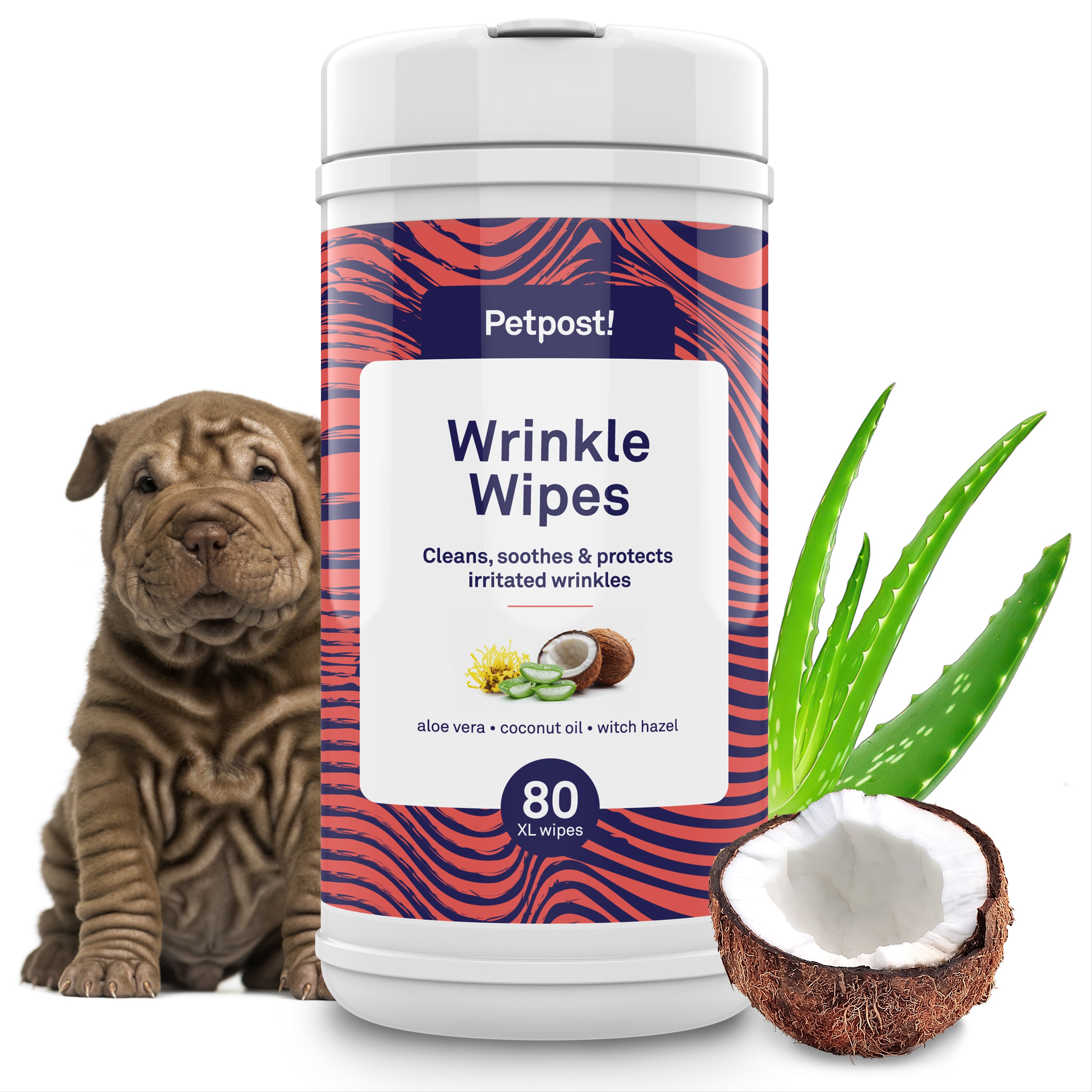 Petpost Large Wrinkle Wipes for Dogs - 60 Count 5x7 Inch Cotton Pads with Coconut Oil & Aloe - Gentle Cleanser for Bulldog, Pug & Wrinkly Breed Folds by Petpost for grooming dogs