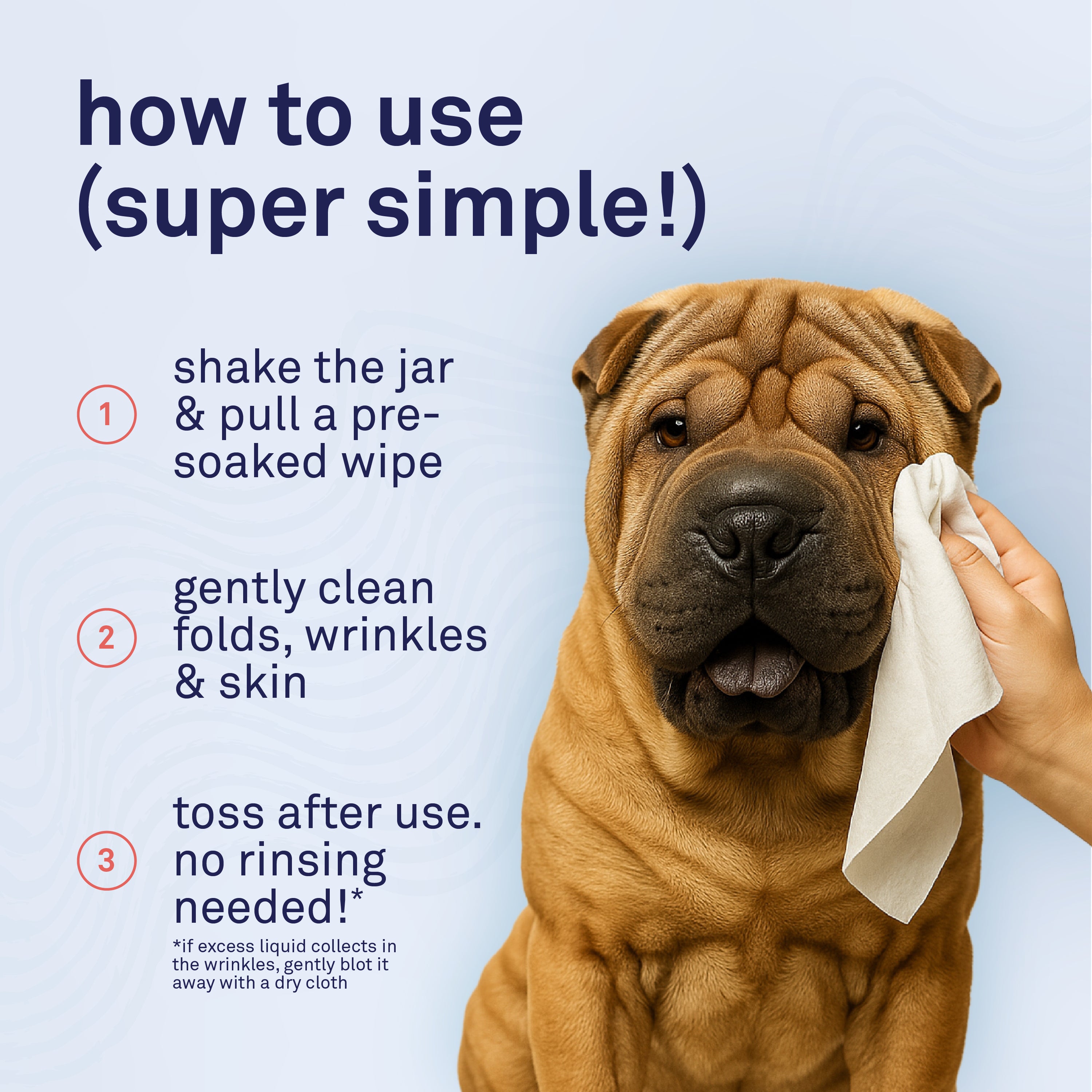 Petpost Large Wrinkle Wipes for Dogs - 60 Count 5x7 Inch Cotton Pads with Coconut Oil & Aloe - Gentle Cleanser for Bulldog, Pug & Wrinkly Breed Folds by Petpost for grooming dogs