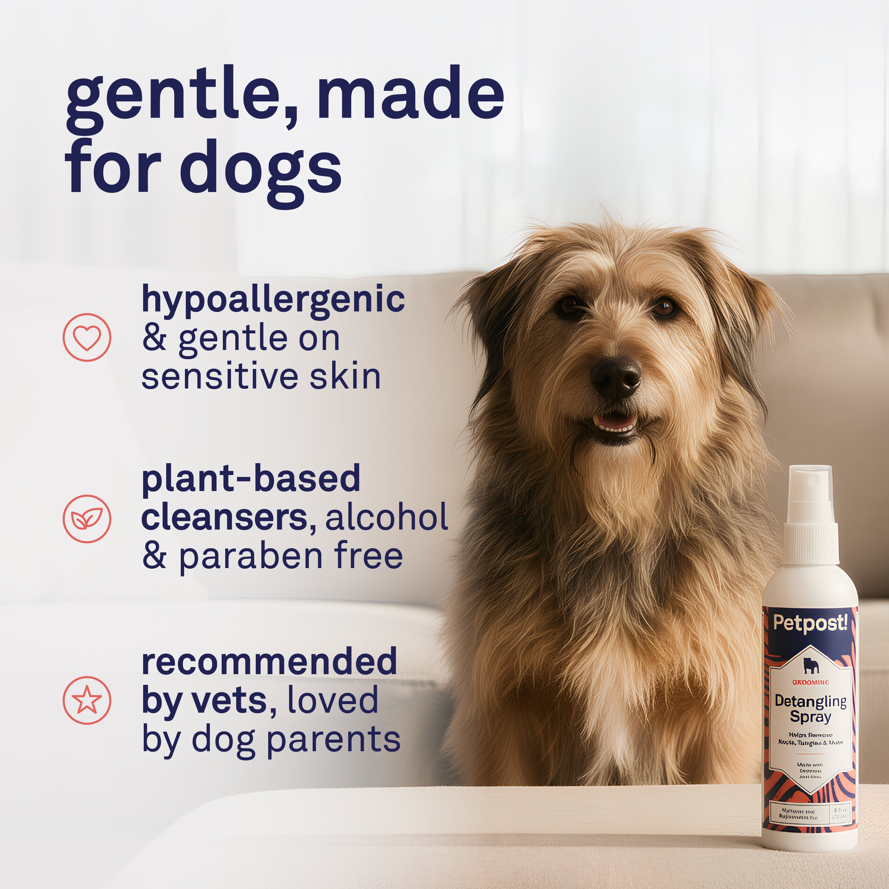 Petpost Detangling Spray for Dogs - Naturally Rejuvenating Hair Detangler with Oatmeal, Aloe & Vitamin E - Removes Knots, Mats & Tangles - 8 oz