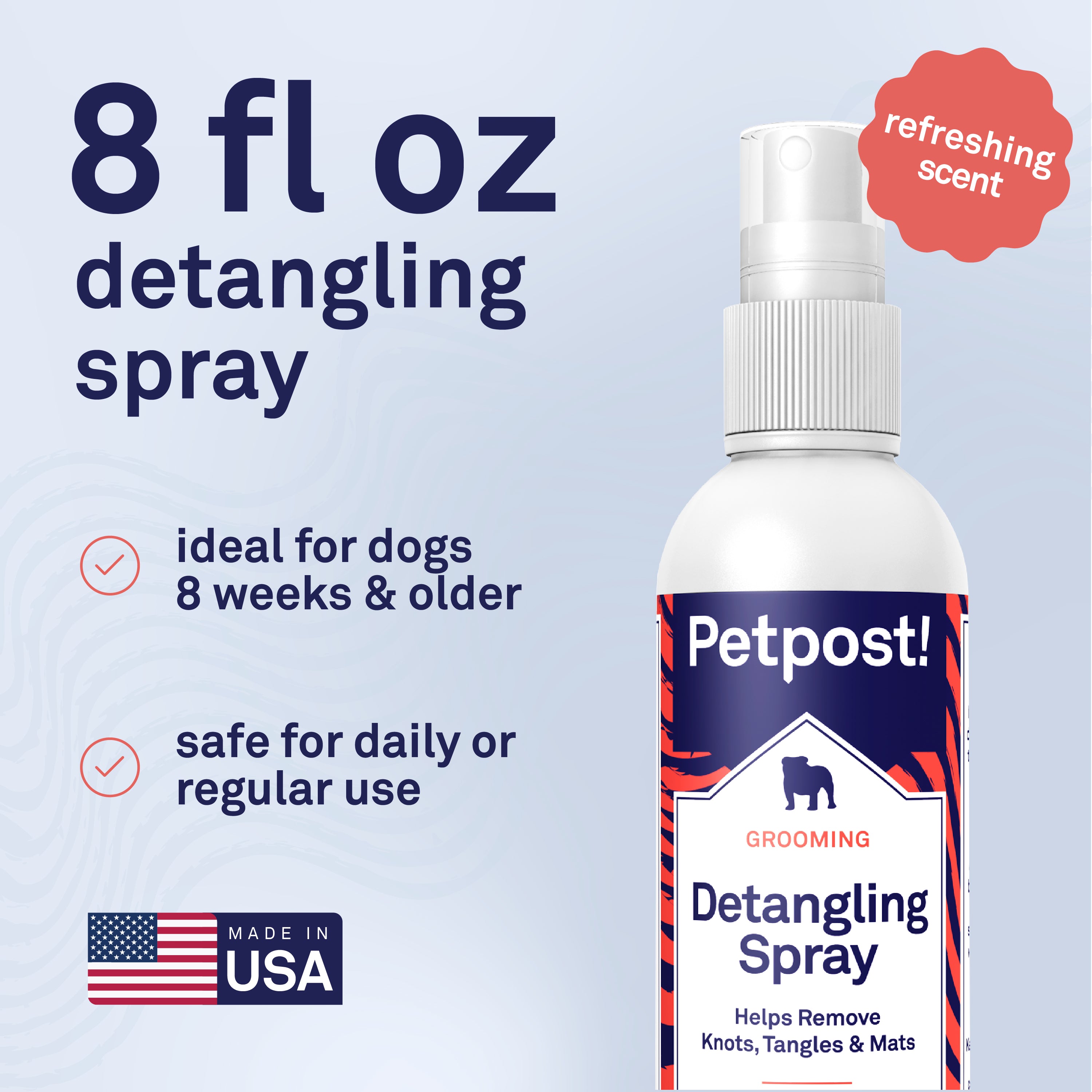 Petpost Detangling Spray for Dogs - Naturally Rejuvenating Hair Detangler with Oatmeal, Aloe & Vitamin E - Removes Knots, Mats & Tangles - 8 oz