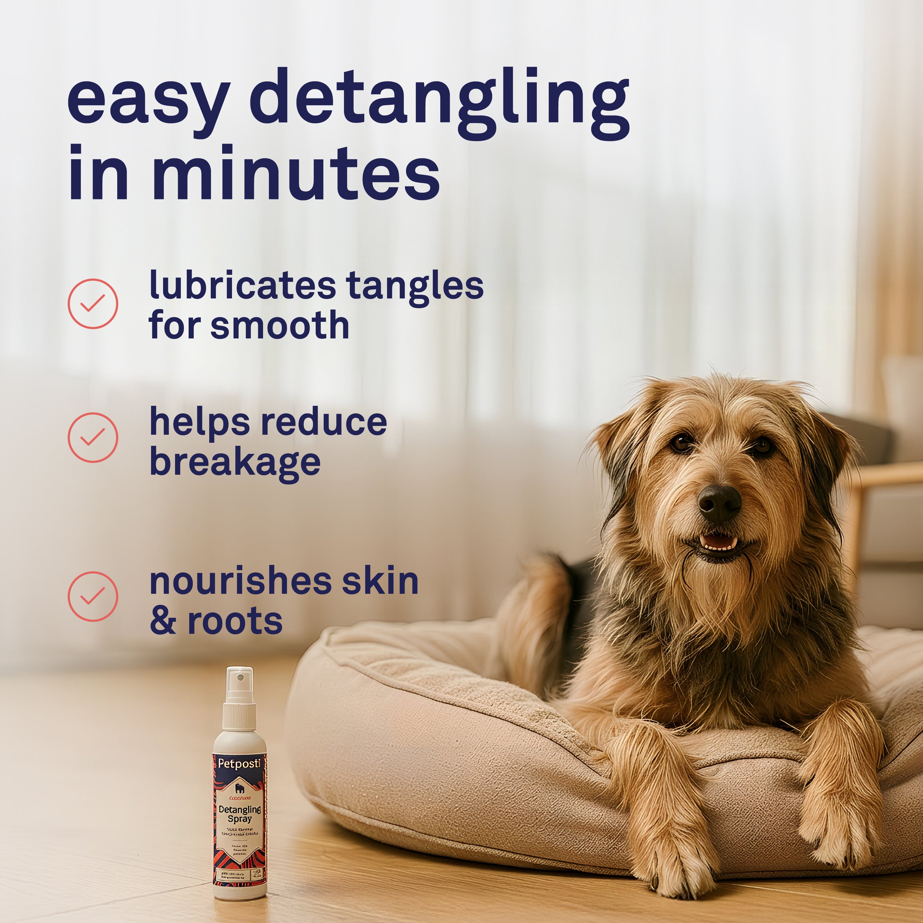 Petpost Detangling Spray for Dogs - Naturally Rejuvenating Hair Detangler with Oatmeal, Aloe & Vitamin E - Removes Knots, Mats & Tangles - 8 oz