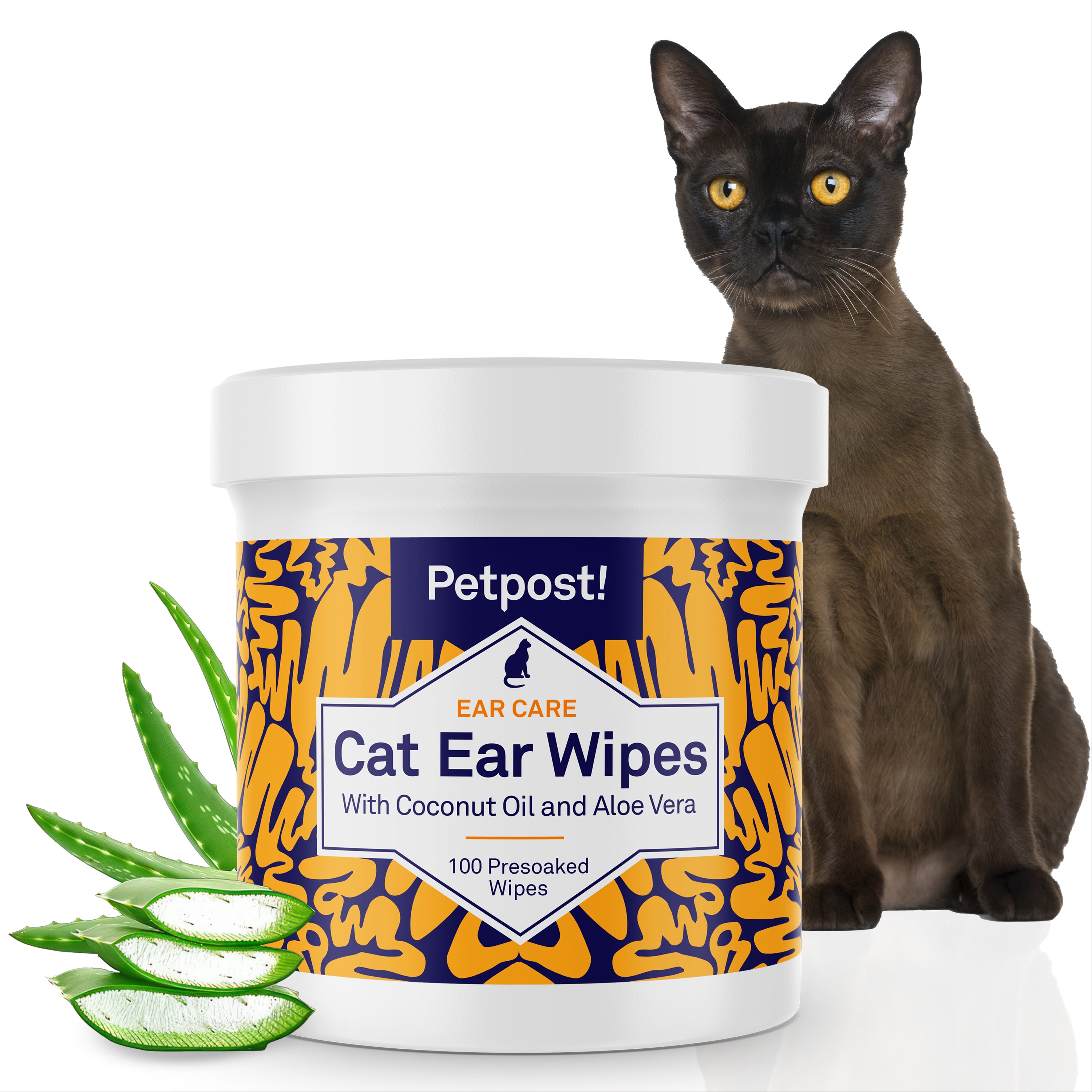 Petpost Cat Ear Wipes - 100 Soft Cotton Pads with Coconut Oil & Aloe - Non-Stinging, Alcohol-Free - Gentle Daily Ear Cleaning for Cats & Kittens