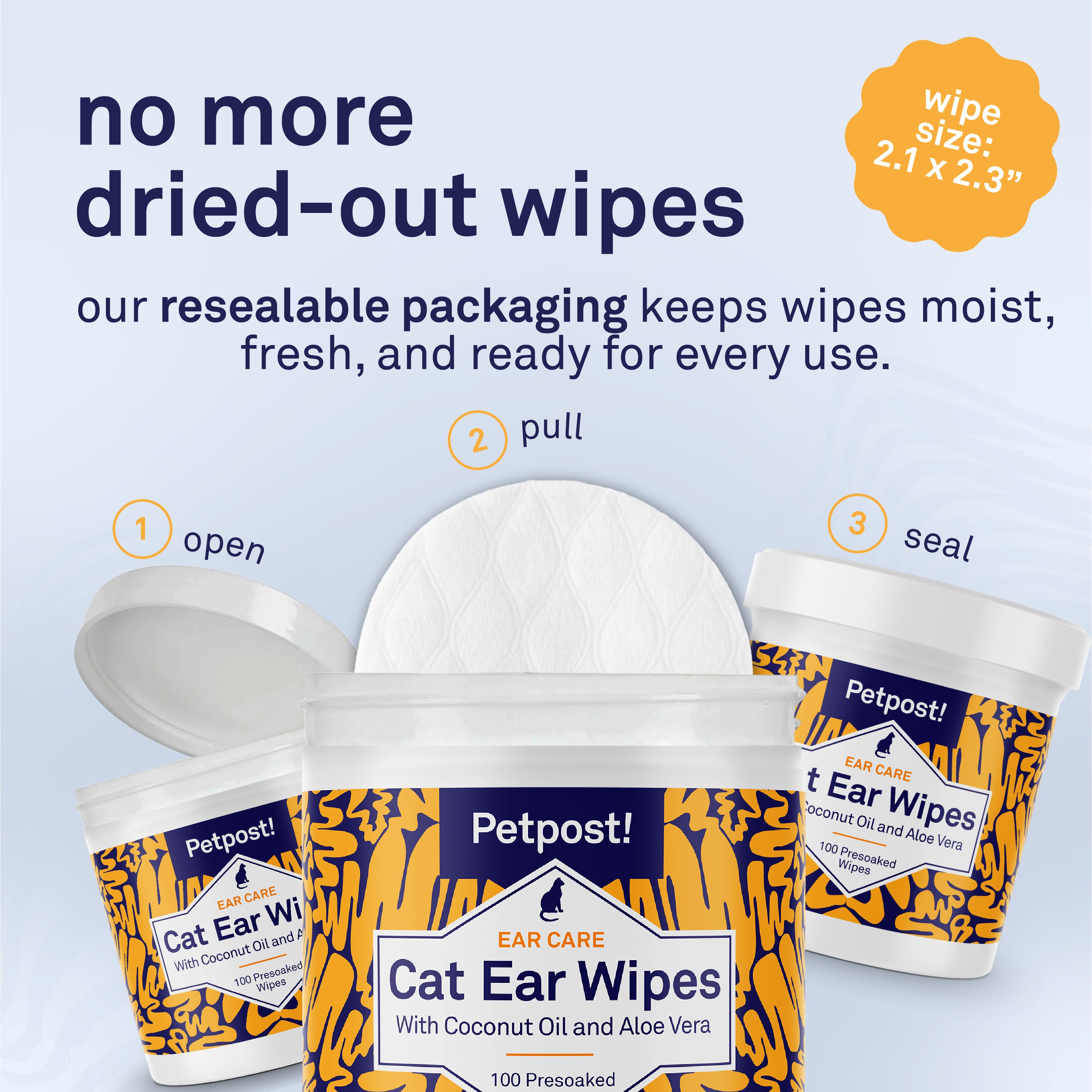 Petpost Cat Ear Wipes - 100 Soft Cotton Pads with Coconut Oil & Aloe - Non-Stinging, Alcohol-Free - Gentle Daily Ear Cleaning for Cats & Kittens