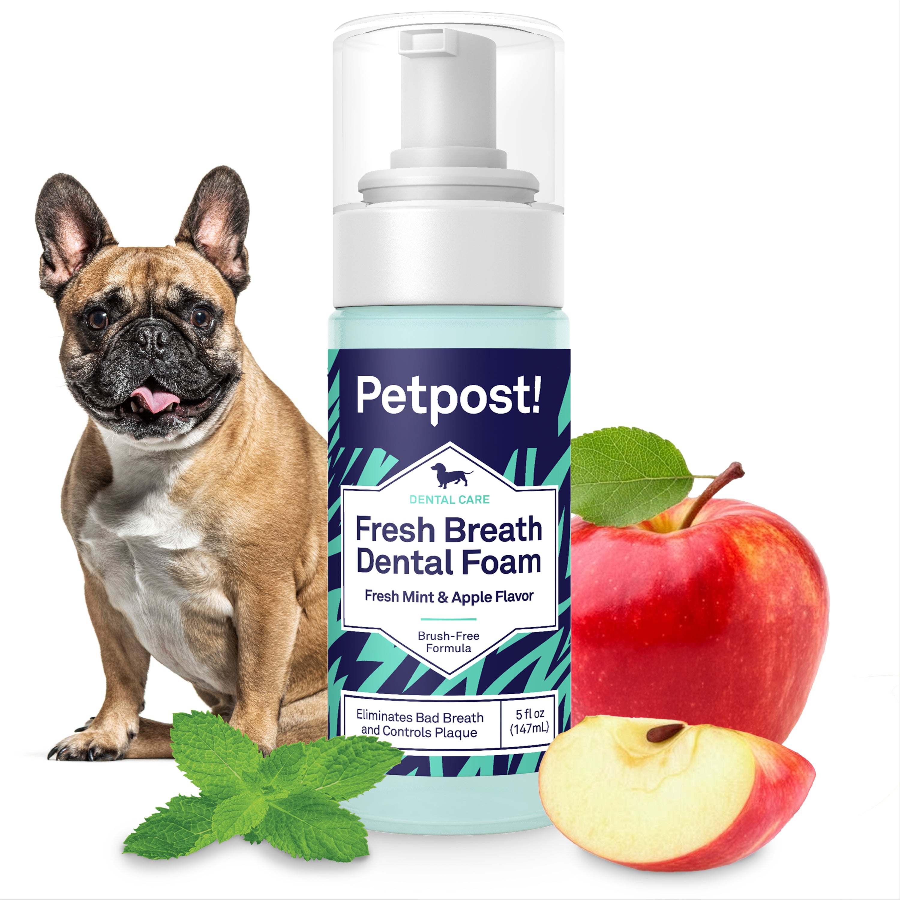 Petpost Fresh Breath Foam for Dogs - Mint & Apple Flavored Dental Foam - Natural Breath Freshener & Plaque Remover - No-Brush Tooth Cleaning Solution