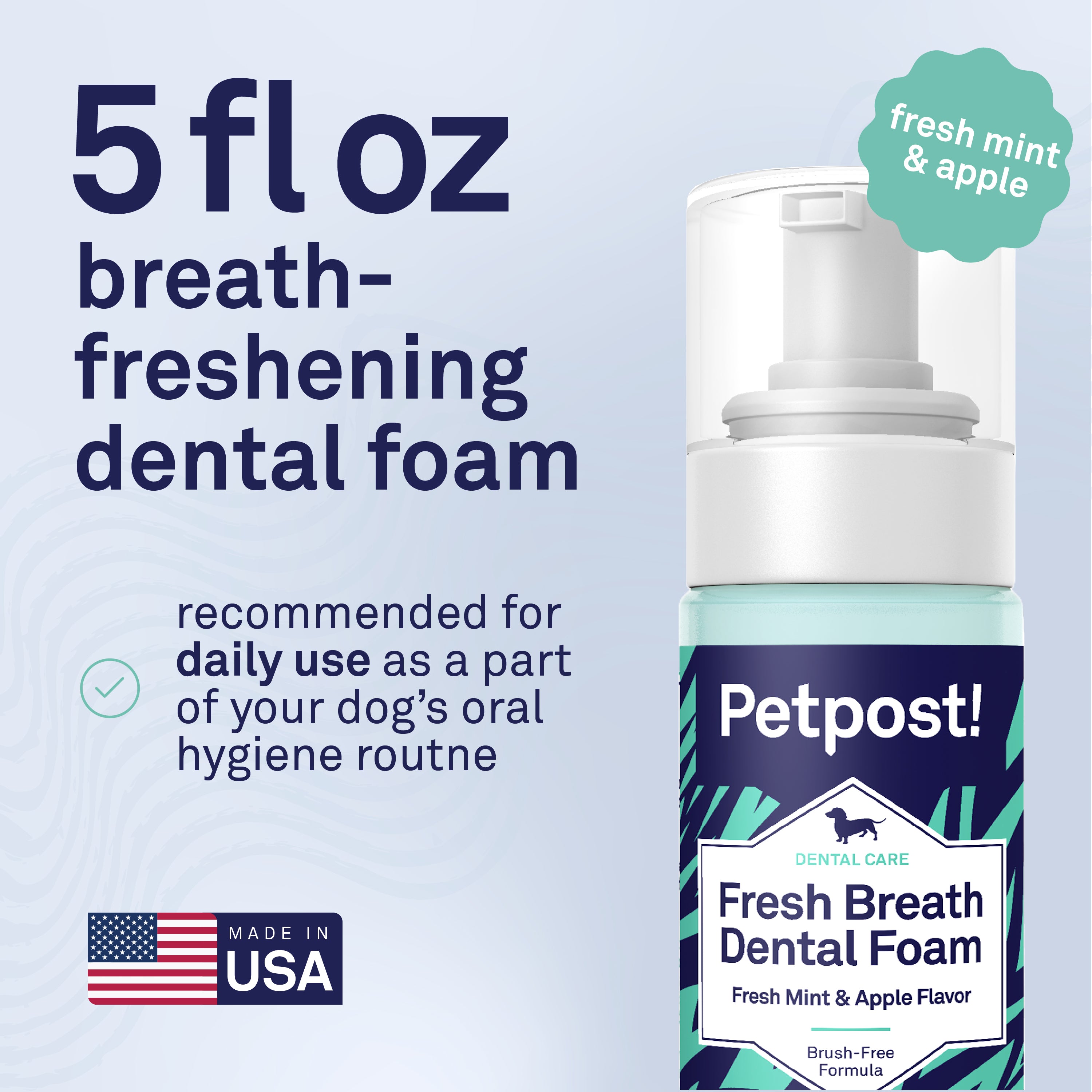 Petpost Fresh Breath Foam for Dogs - Mint & Apple Flavored Dental Foam - Natural Breath Freshener & Plaque Remover - No-Brush Tooth Cleaning Solution