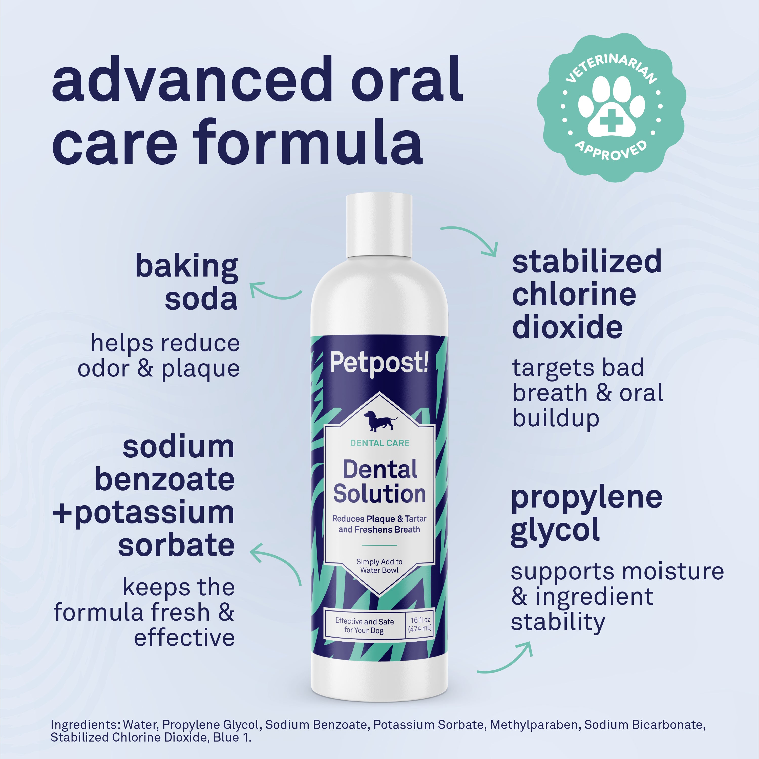 Petpost Dental Solution for Dogs - Water Additive for Bad Breath & Plaque - Apple, Peppermint & Spearmint - Brush-Free Daily Tooth Cleaning - 16 oz