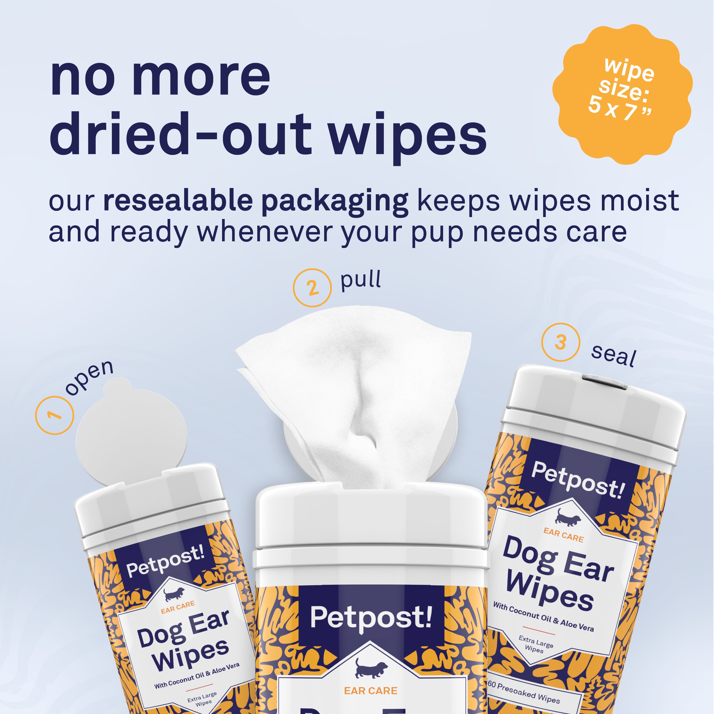 Petpost Large Dog Ear Cleaner Wipes - 60 XL Cotton Pads with Coconut Oil & Aloe Solution - Gentle Daily Cleanser for Wax, Dirt & Odor - Alcohol-Free, Vet-Approved