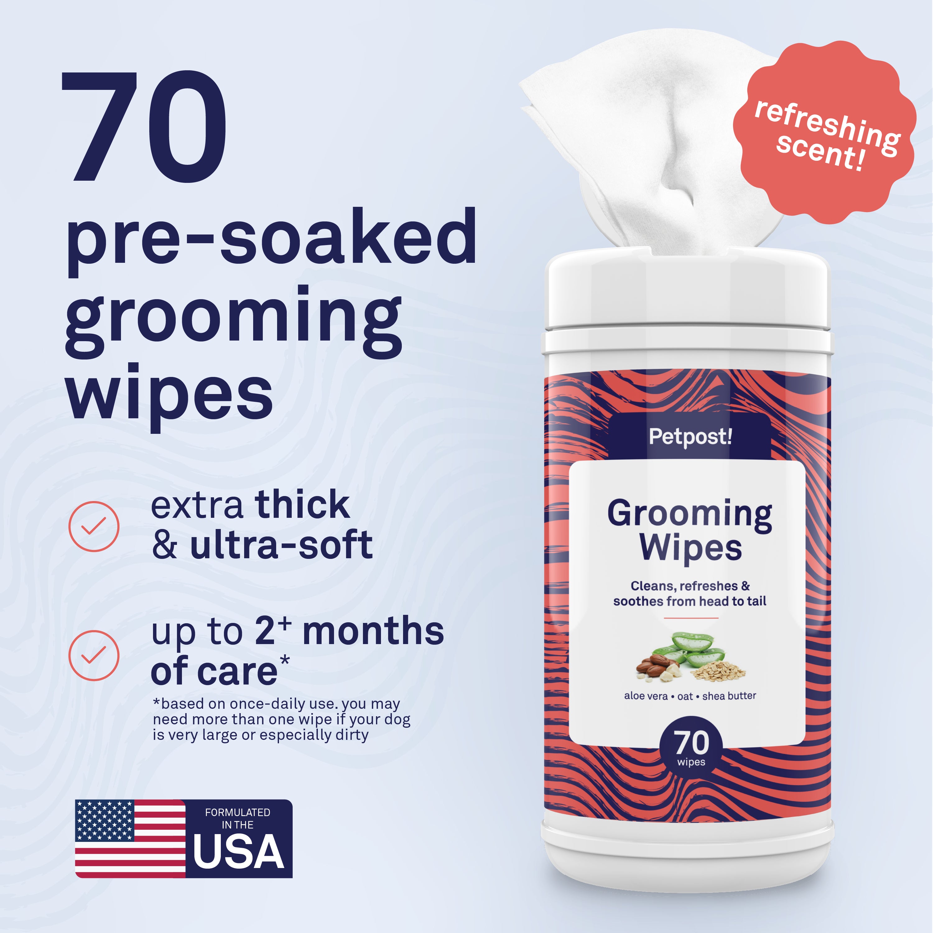 Petpost Grooming Wipes for Dogs - 70 Large Deodorizing Cotton Pads with Coconut Oil, Aloe & Cherry Blossom Scent - Gentle Full-Body Cleansing Wipes by Petpost for grooming dogs