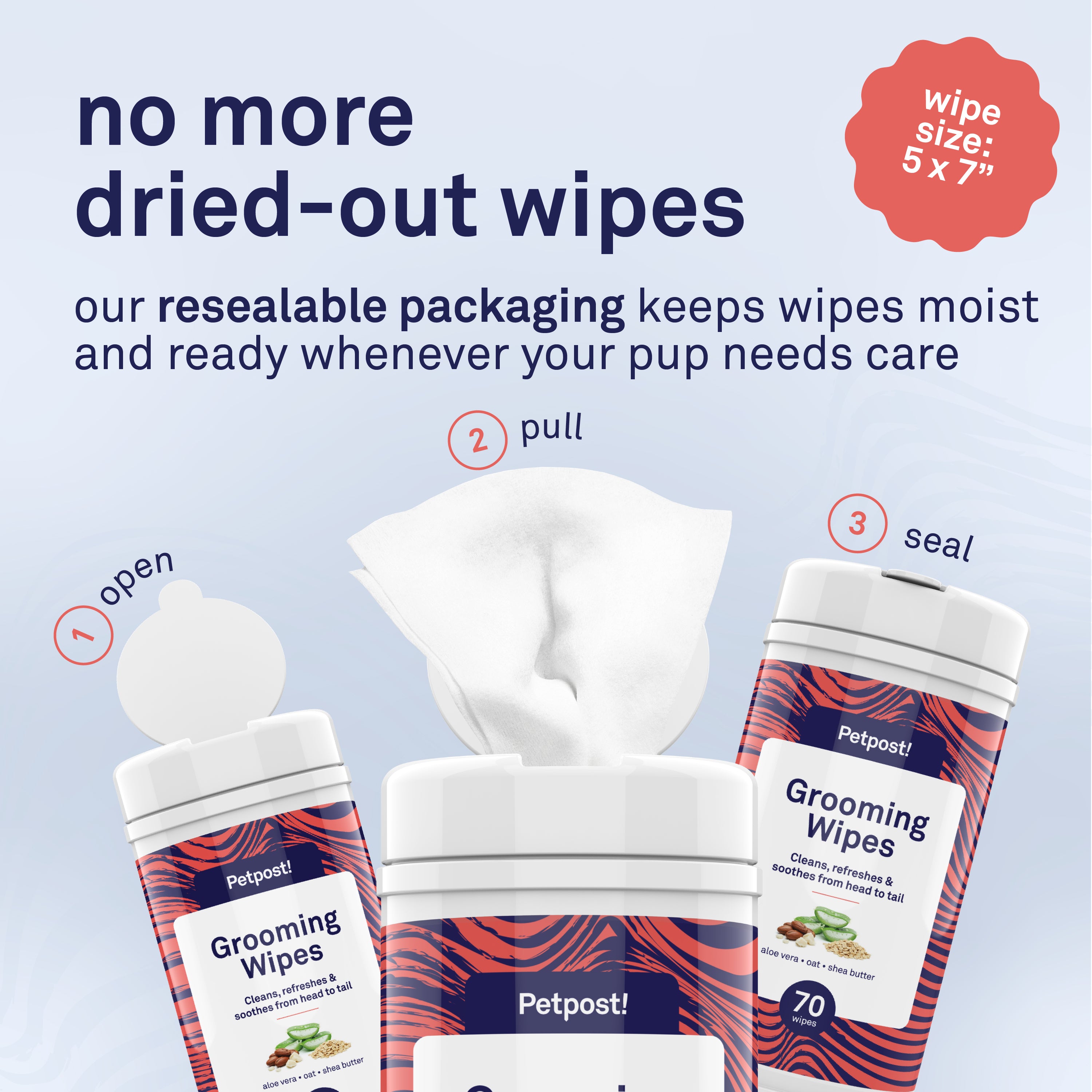 Petpost Grooming Wipes for Dogs - 70 Large Deodorizing Cotton Pads with Coconut Oil, Aloe & Cherry Blossom Scent - Gentle Full-Body Cleansing Wipes by Petpost for grooming dogs
