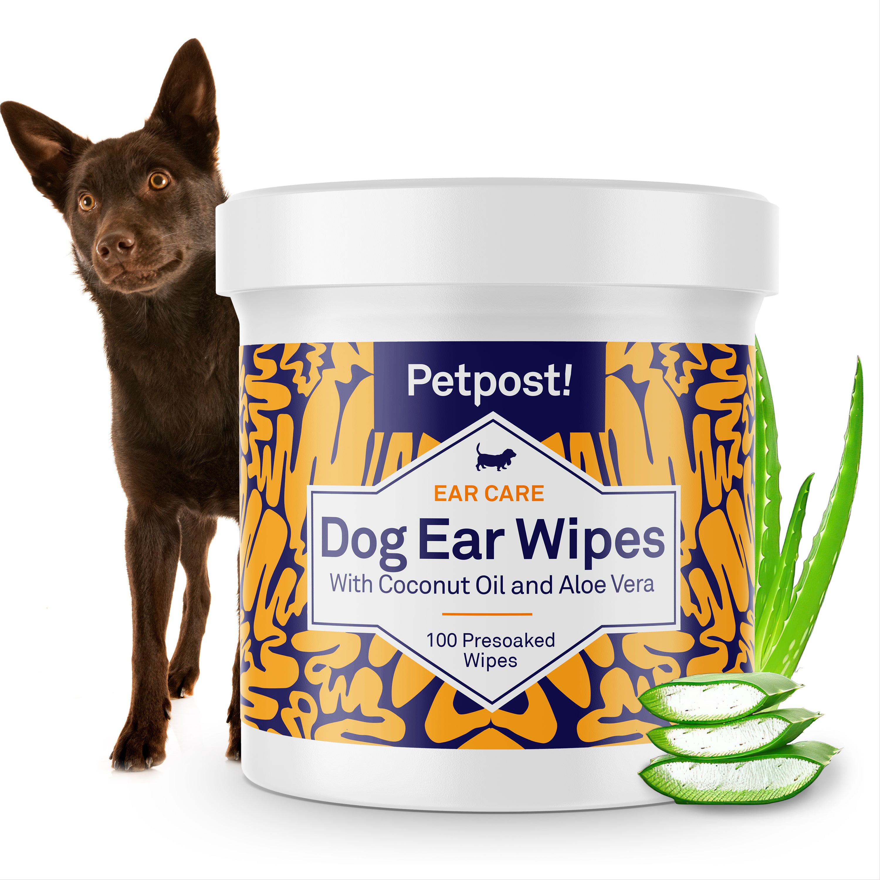 Petpost Dog Ear Cleaner Wipes - 100 Soft Cotton Pads with Coconut Oil & Aloe Solution - Alcohol-Free Daily Cleanser for Wax, Dirt & Odor - Safe for All Breeds