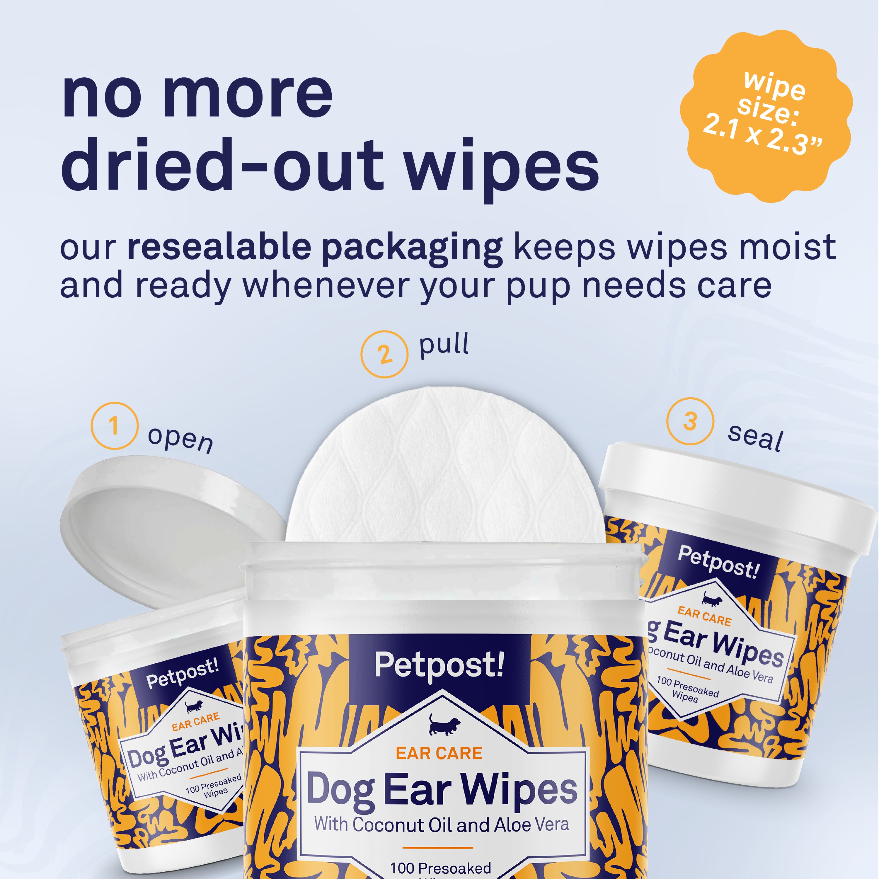 Petpost Dog Ear Cleaner Wipes - 100 Soft Cotton Pads with Coconut Oil & Aloe Solution - Alcohol-Free Daily Cleanser for Wax, Dirt & Odor - Safe for All Breeds