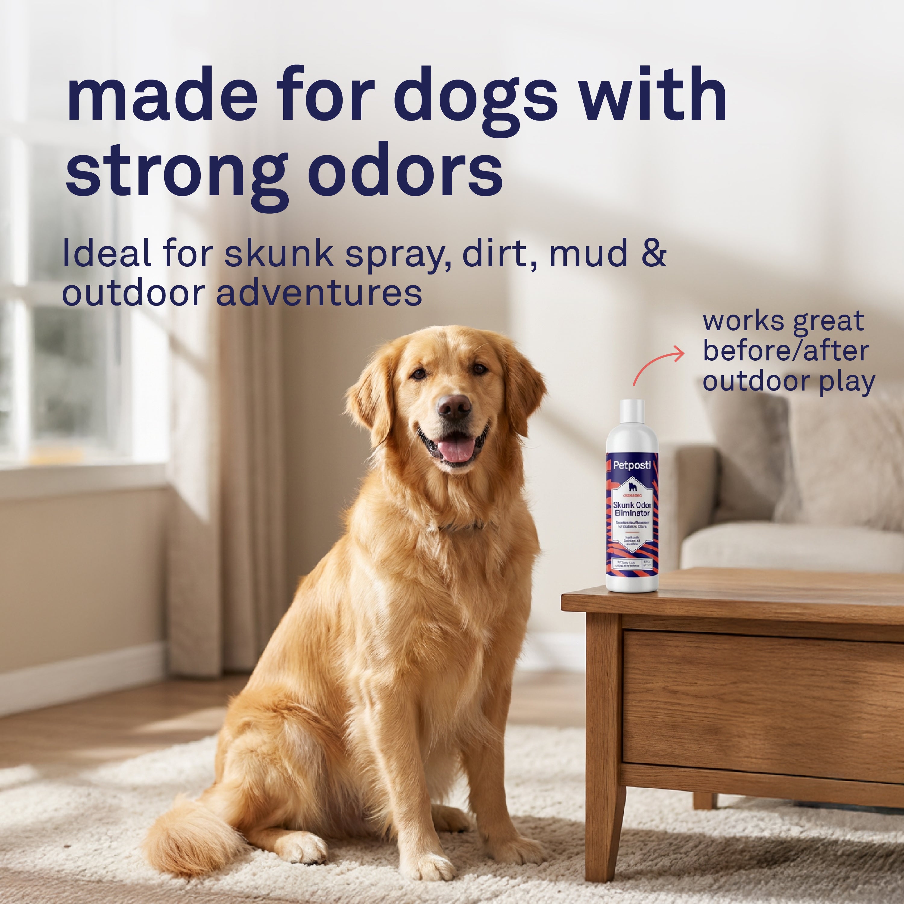 Petpost Skunk Odor Shampoo for Dogs & Cats - Natural Deodorizing Formula with Safflower Oil - Removes Skunk Spray, Eliminates Strong Odors - Gentle on Skin