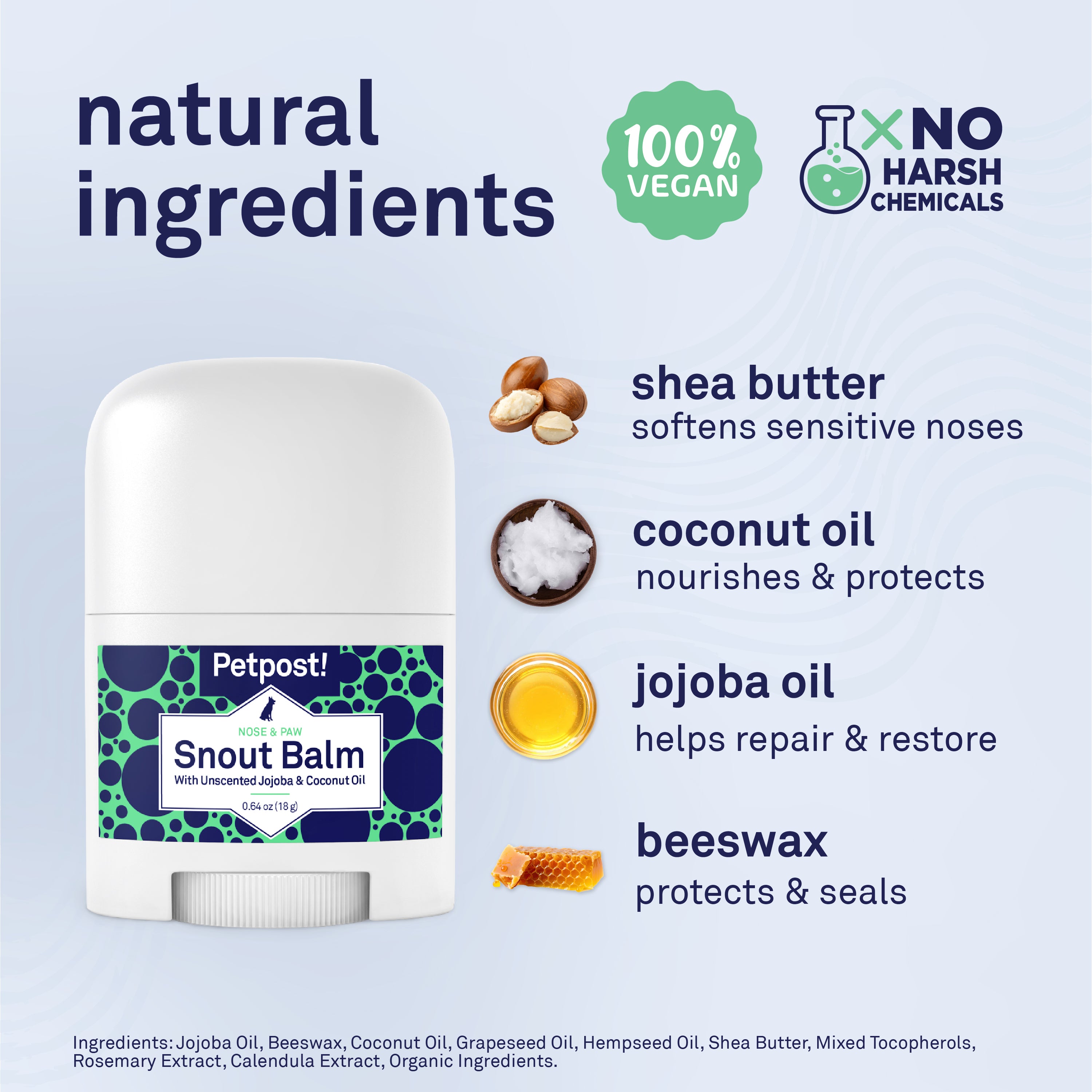 Petpost Snout Balm for Dogs - Organic Coconut Oil, Jojoba Oil & Shea Butter - Soothes Dry, Cracked, Chapped Noses - Easy Twist-Up Applicator - 0.64 oz